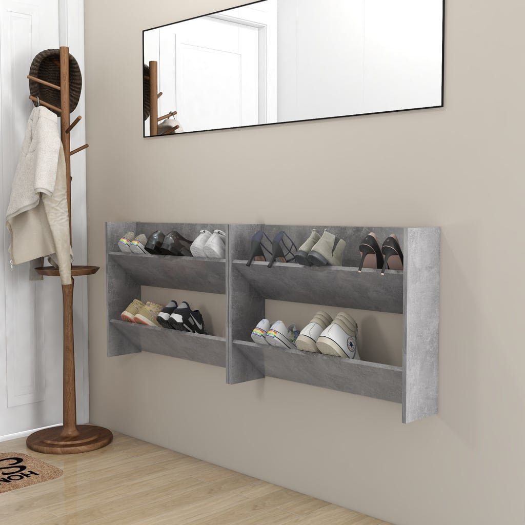 furnicato Hängeschuhschrank Wand-Schuhschränke 2 Stk. Betongrau günstig online kaufen