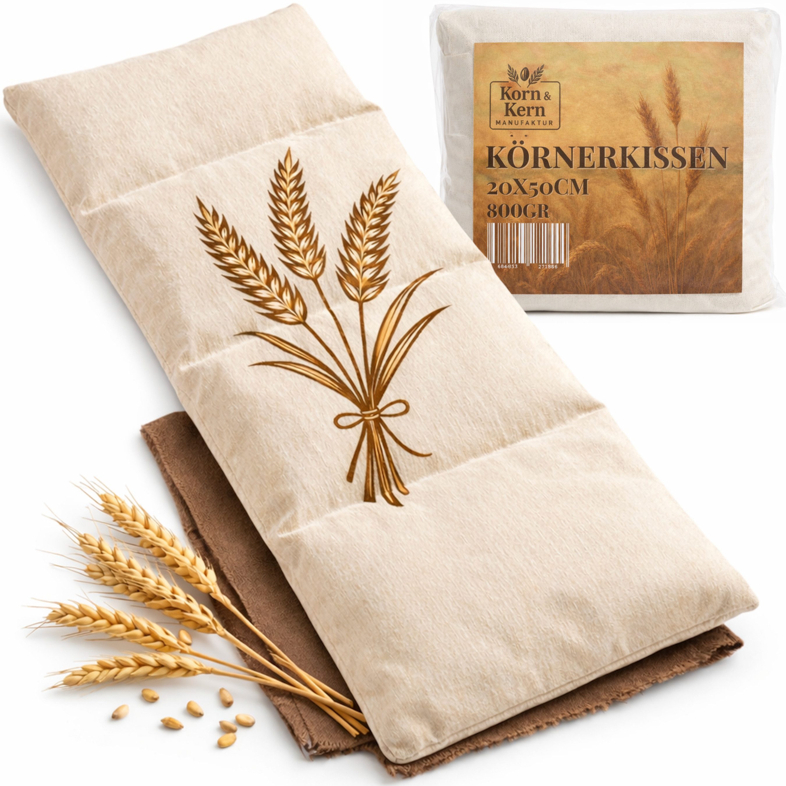 Korn & Kern Manufaktur Wärmekissen Körnerkissen Gross – Mikrowellen Wärmekissen mit natürlichen Körnern, (1-tlg), Wärme- & Kältetherapie, waschbarer Bezug gegen Schmerzen