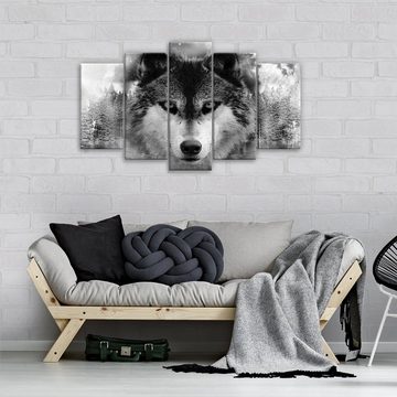 Wallarena Leinwandbild Wolf Tiere Wald Wohnzimmer Schlafzimmer Wandbild Modern, Natur (Set 5 teilig, 5 St), Wandbilder Leinwandbilder Leinwand Bilder Bild Groß Aufhängefertig