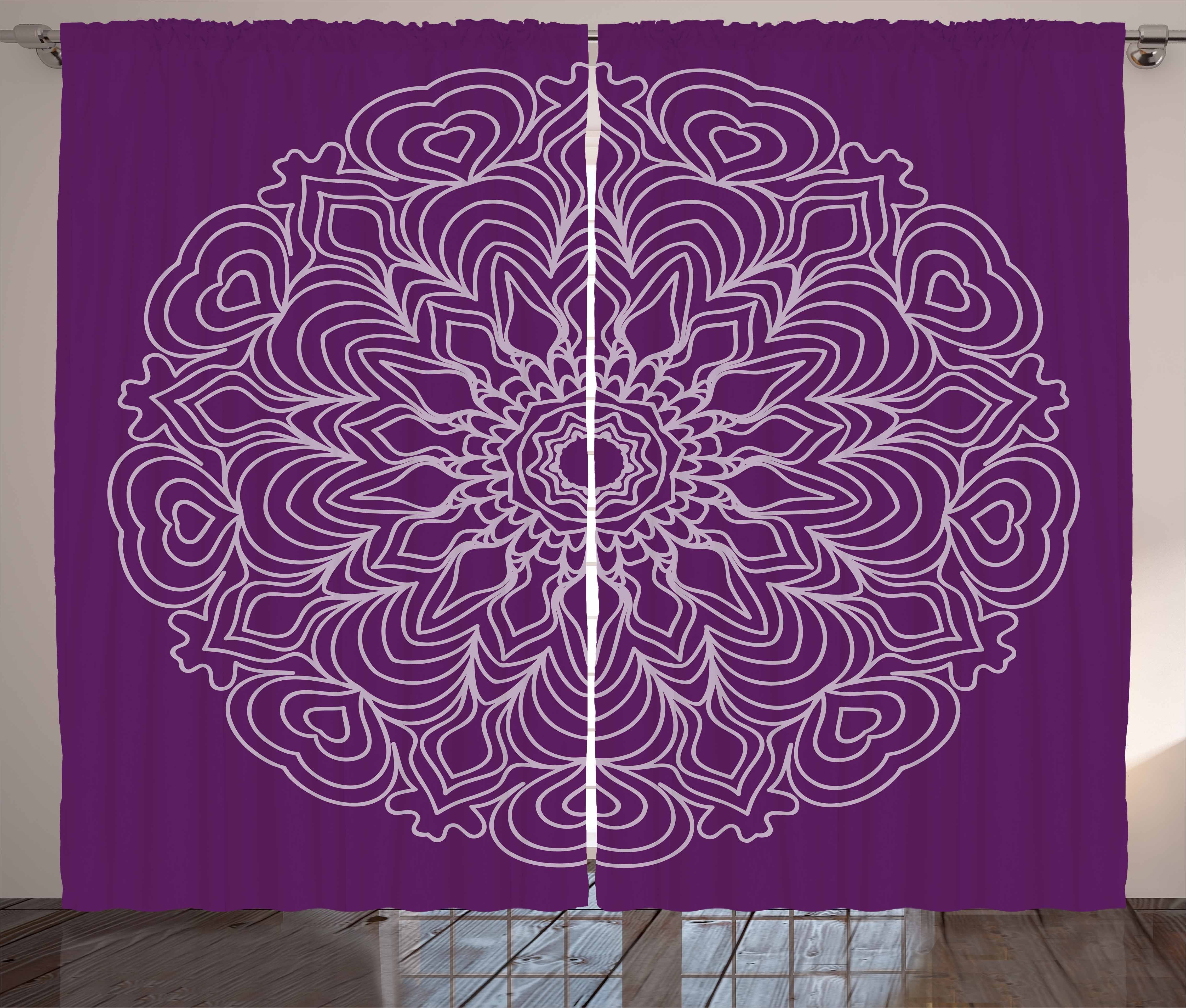 Haken, mit Kräuselband Abakuhaus, Gardine Vorhang Schlafzimmer Mandala Kurven Schlaufen lila abstrakte und