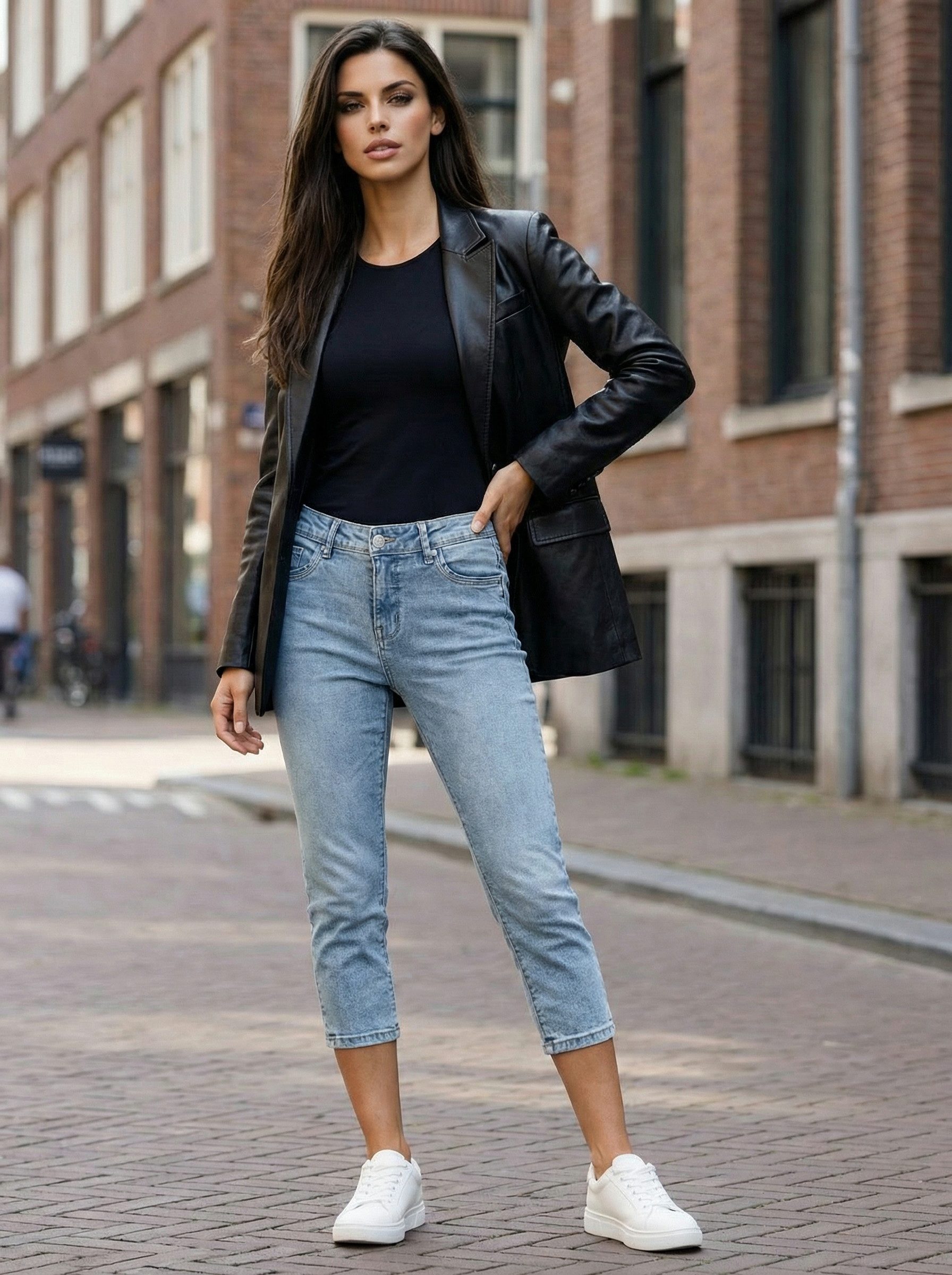 SUBLEVEL Caprijeans Damen Hose 3/4 Jeans Flex Dehnbar Frühling Sommer Dehnb günstig online kaufen
