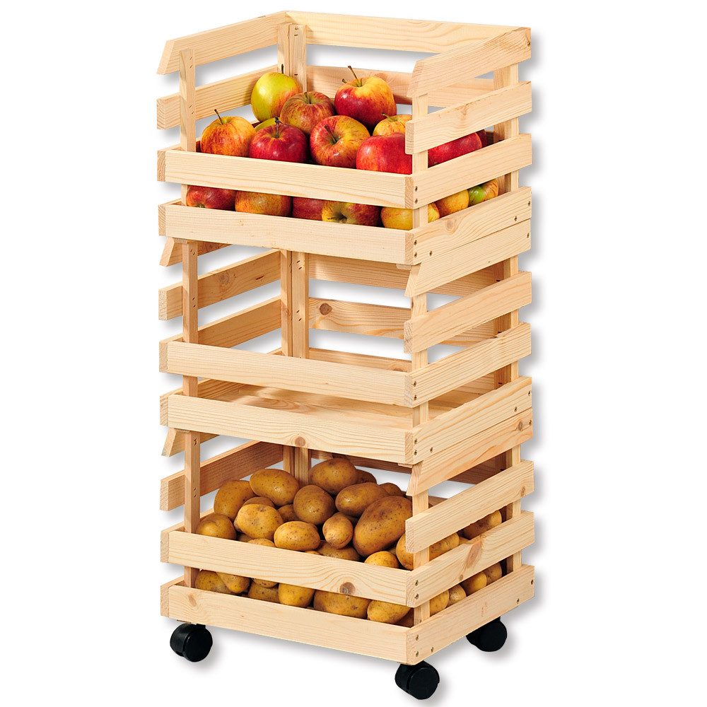 KESPER® Kartoffelkiste Kartoffel- & Obsthorde Kiefer (Set, 3 St), 3 einzelne Kisten übereinander stapelbar, insg. bis zu 75kg belastbar