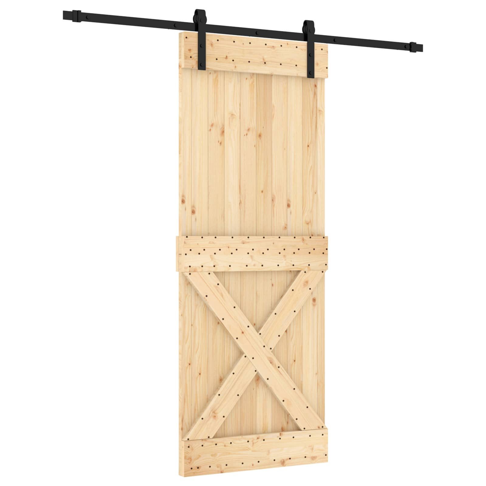 Schiebetür Schiebetür Natürlich und Schwarz 80 x 210 cm Massivkiefer