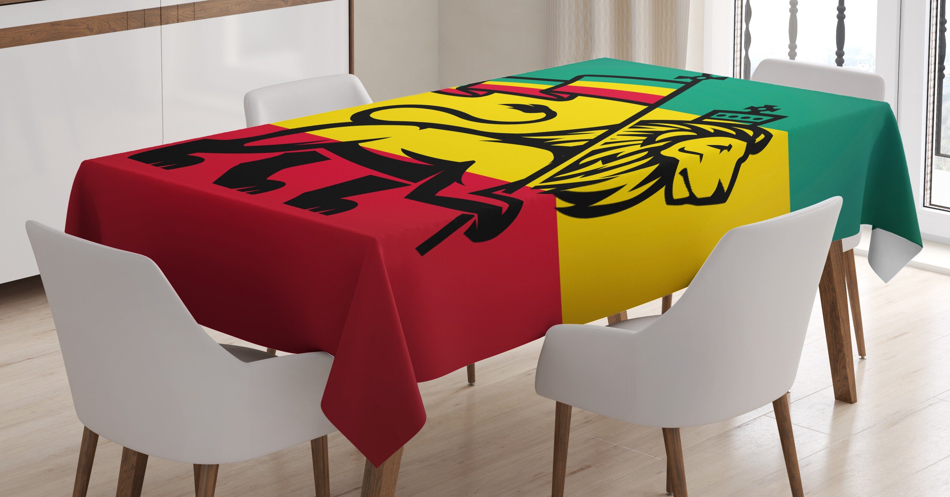 Abakuhaus Tischdecke Farbfest Waschbar Für den Außen Bereich geeignet Klare Farben, Rasta Judah Lion Rastafari Flagge