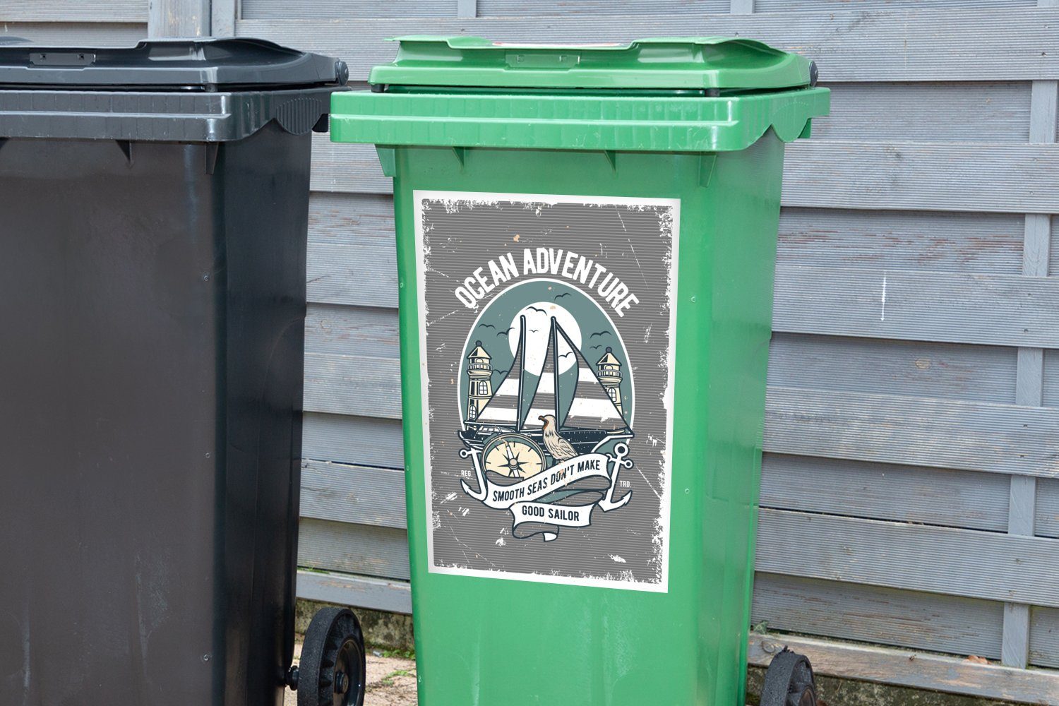 Sticker, Container, Wandsticker Abfalbehälter Retro Segeln Kompass St), MuchoWow Mülltonne, - (1 - Boot Mülleimer-aufkleber, -