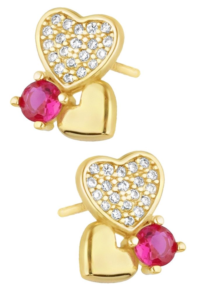 Paar Ohrstecker Herz Ohrringe 925 Sterling Silber 18k Gold vergoldet Damen Frauen