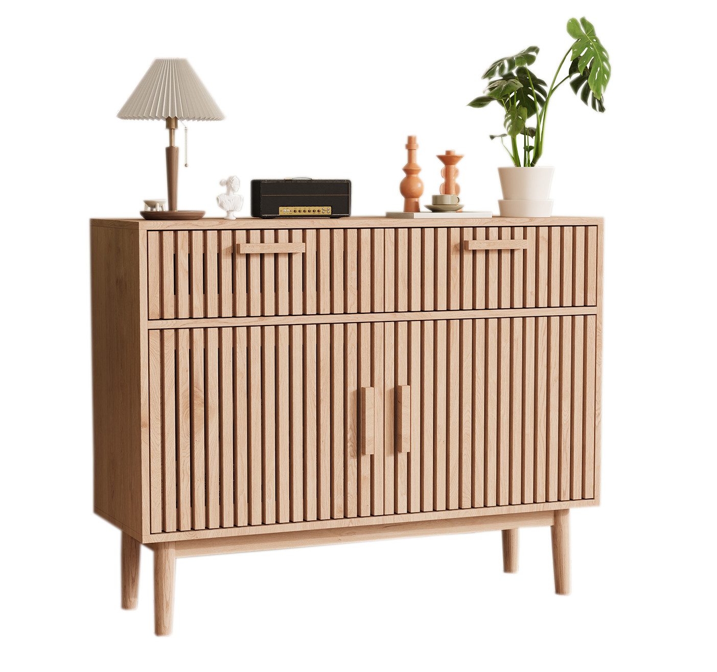 FUROKOY Sideboard Kommode Küchenschrank, Holzbeine (Buffetschrank mit 2 Türen und 2 Stauraum Schubladen), für Schlafzimmer, Wohnzimmer, Flur, 100 x 35 x 80 cm
