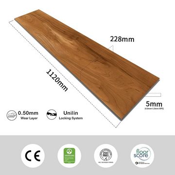 Super Solu Vinyllaminat Vinylboden, Klick-System, Stärke 5mm, Holzoptik, Packung, 1 St., 2.6m² = 10Stück im Paket, 1120 x 228 x 5 mm, PVC Klick-Vinyl Bodenbelag