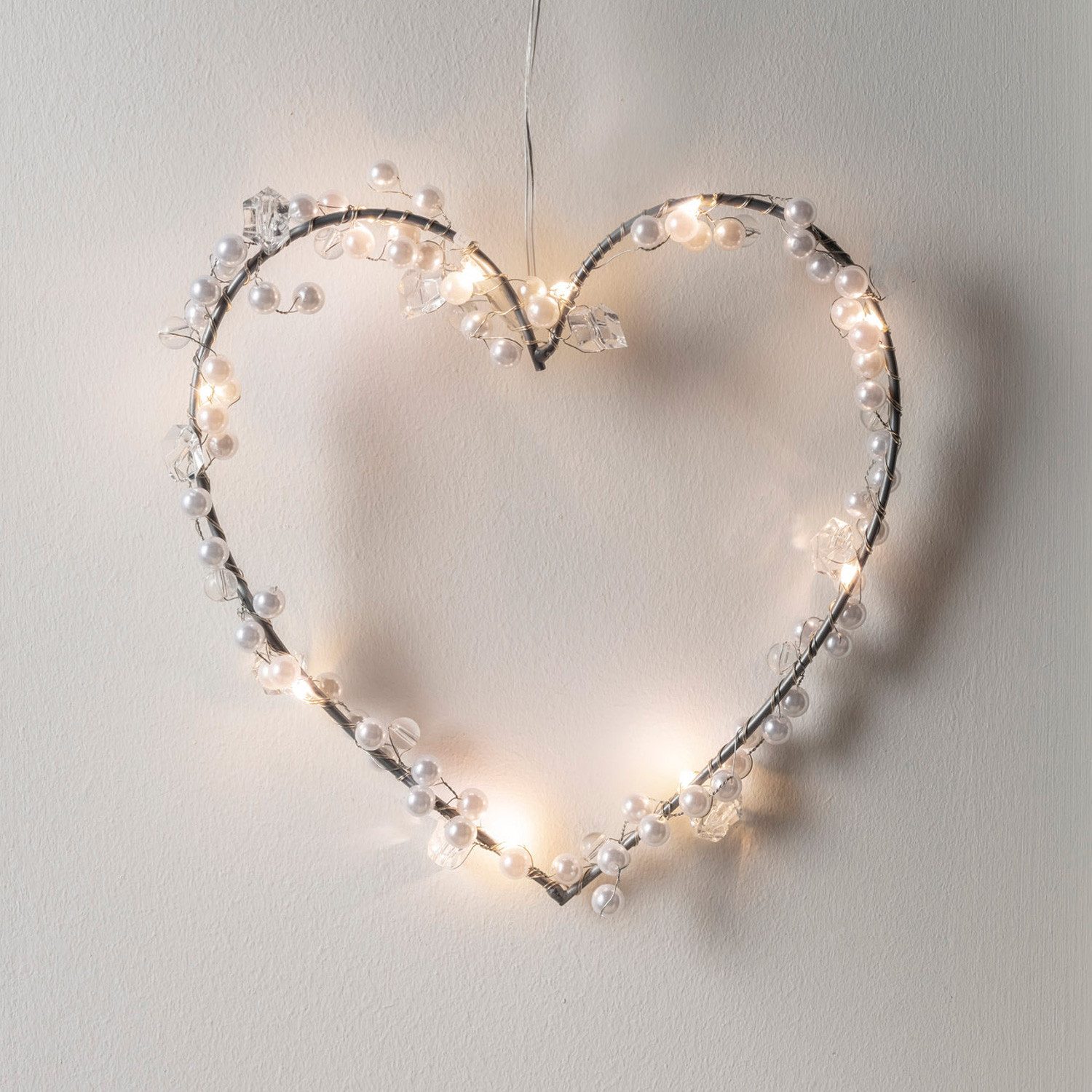 Lights4fun LED Dekolicht LED Herz Deko mit Perlen