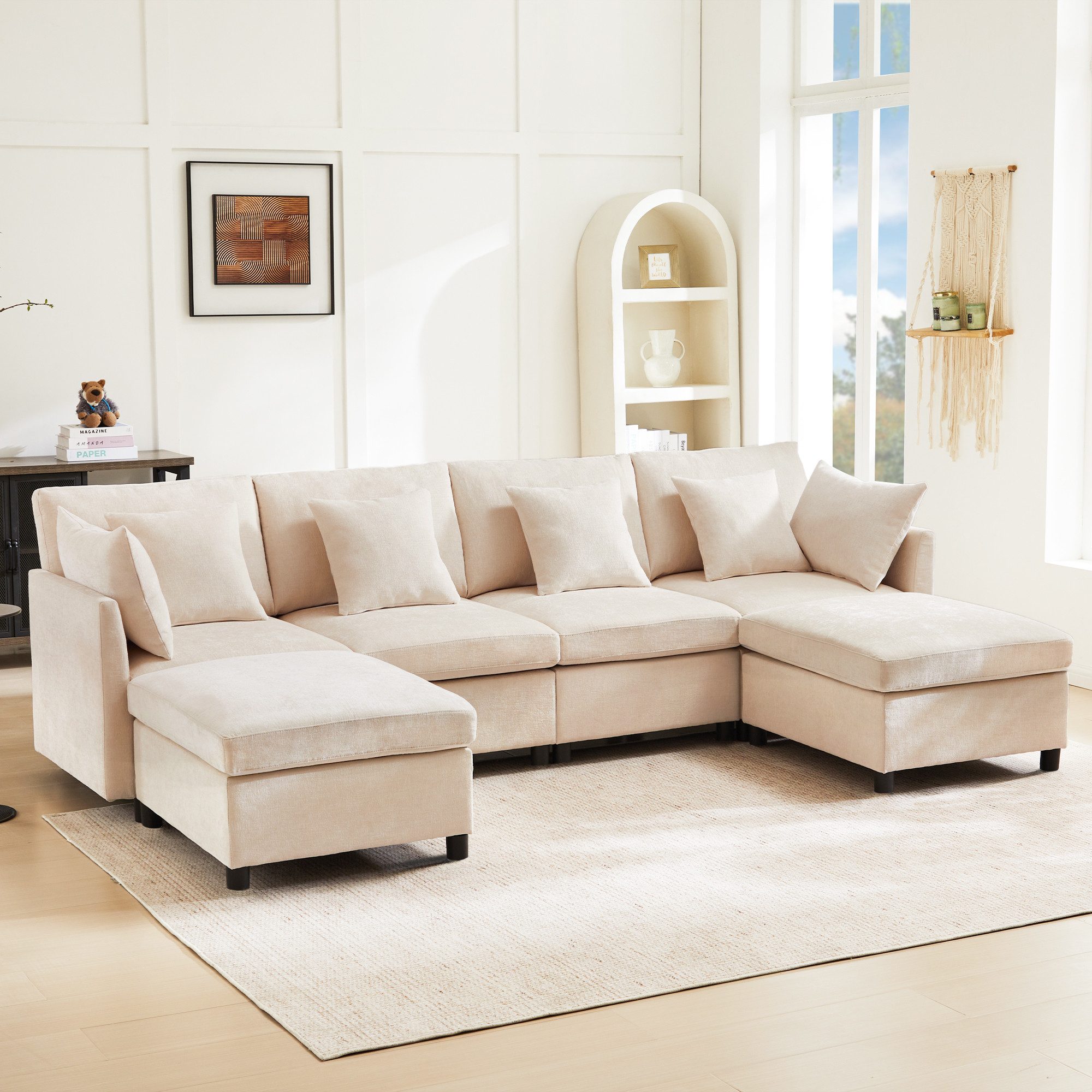 STILVORA Ecksofa 4-Sitzer-Schlafsofa mit Fußhocker,Wohnzimmersofa U-förmiges Sofa couch, Set 1 Teile, mit Relaxfunktion