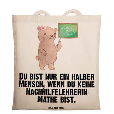 Mr. & Mrs. Panda Tragetasche Nachhilfelehrerin Mathe Herz - Transparent - Geschenk, Kollege, Einka (1-tlg), Lange Tragegriffe