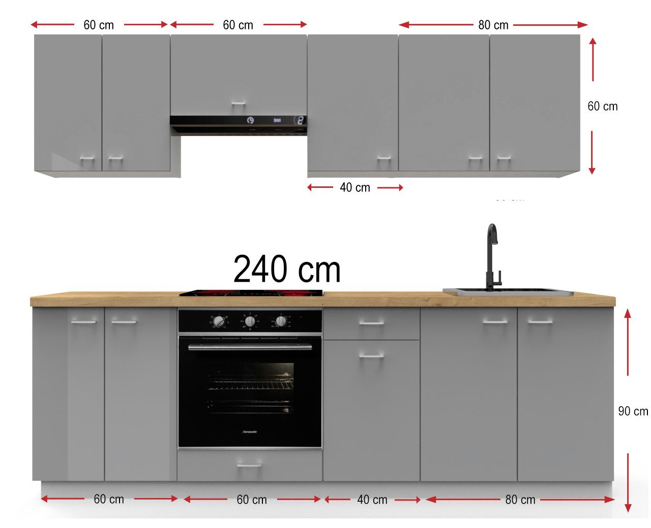 OMILI Küchenzeile OLVIT (Breite 240cm), Fronten günstig online kaufen