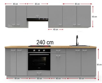 OMILI Küchenzeile OLVIT (Breite 240cm), Fronten 18mm, SOFTCLOSE, metallbox schublade 16mm