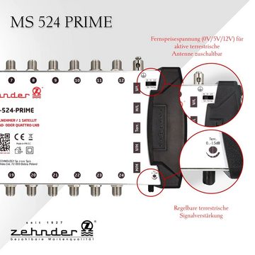 Zehnder SAT-Multischalter Multischalter MS 524 Prime 24 Teilnehmer 1 Satellit, Regelbare Terrestrik - Quattro und Quad LNB geeignet