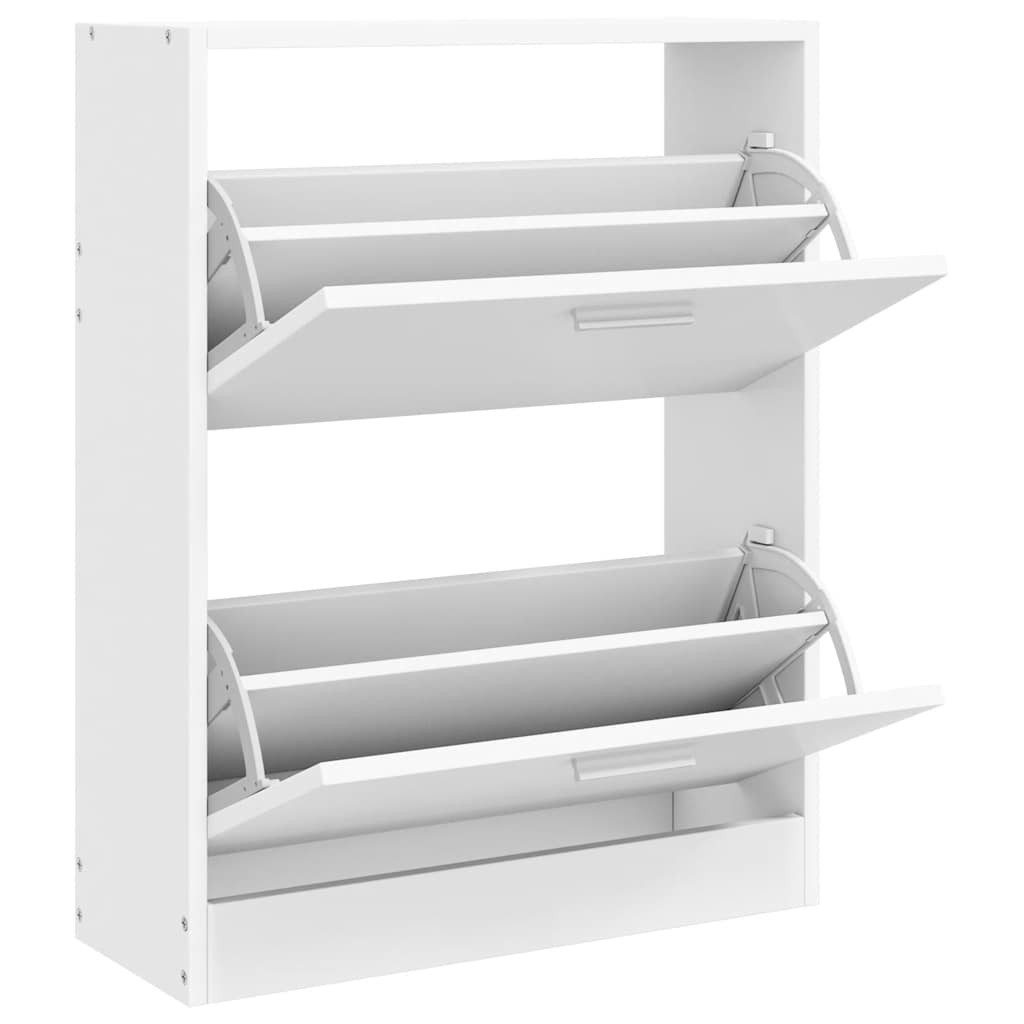 furnicato Schuhregal Schuhschrank Weiß 63,5 x 24 x 81 cm aus Massivholz mit 2 Fächern, 1-tlg., Schuhregal mit Trennplatten, Wandhalterung und Platz für 12 Paare