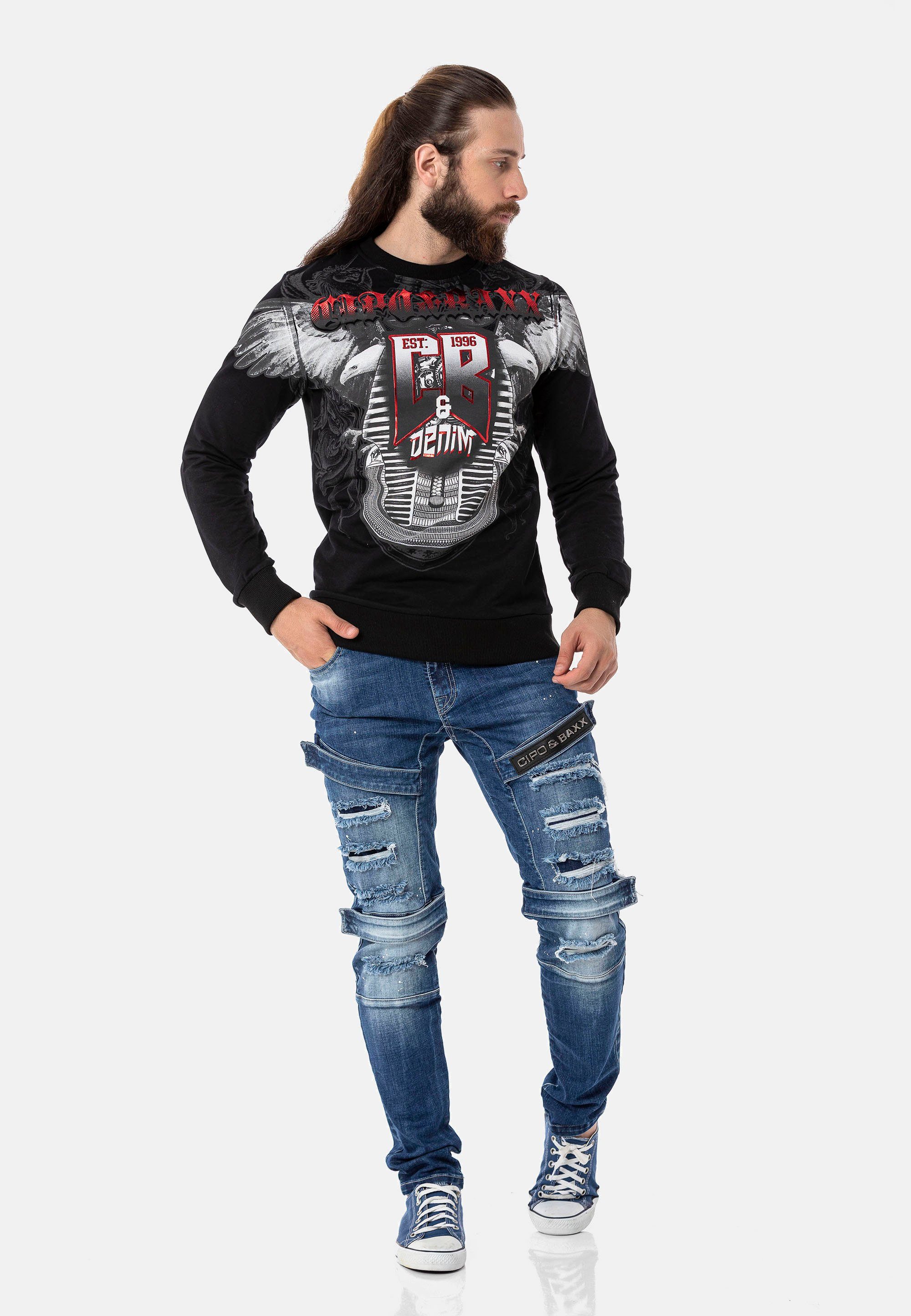 Cipo Baxx Sweatshirt & großem mit Print schwarz