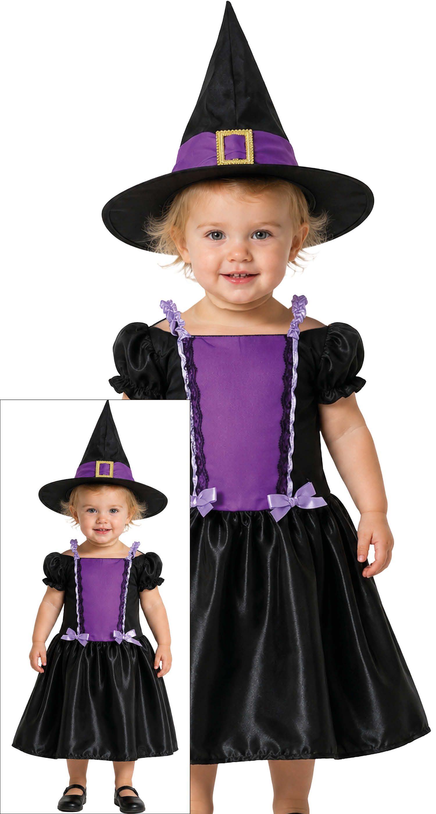 Fiestas Guirca Kostüm, Hexe Halloween Baby Kostüm Zauberhut Kleid Magie Schwarz Violett