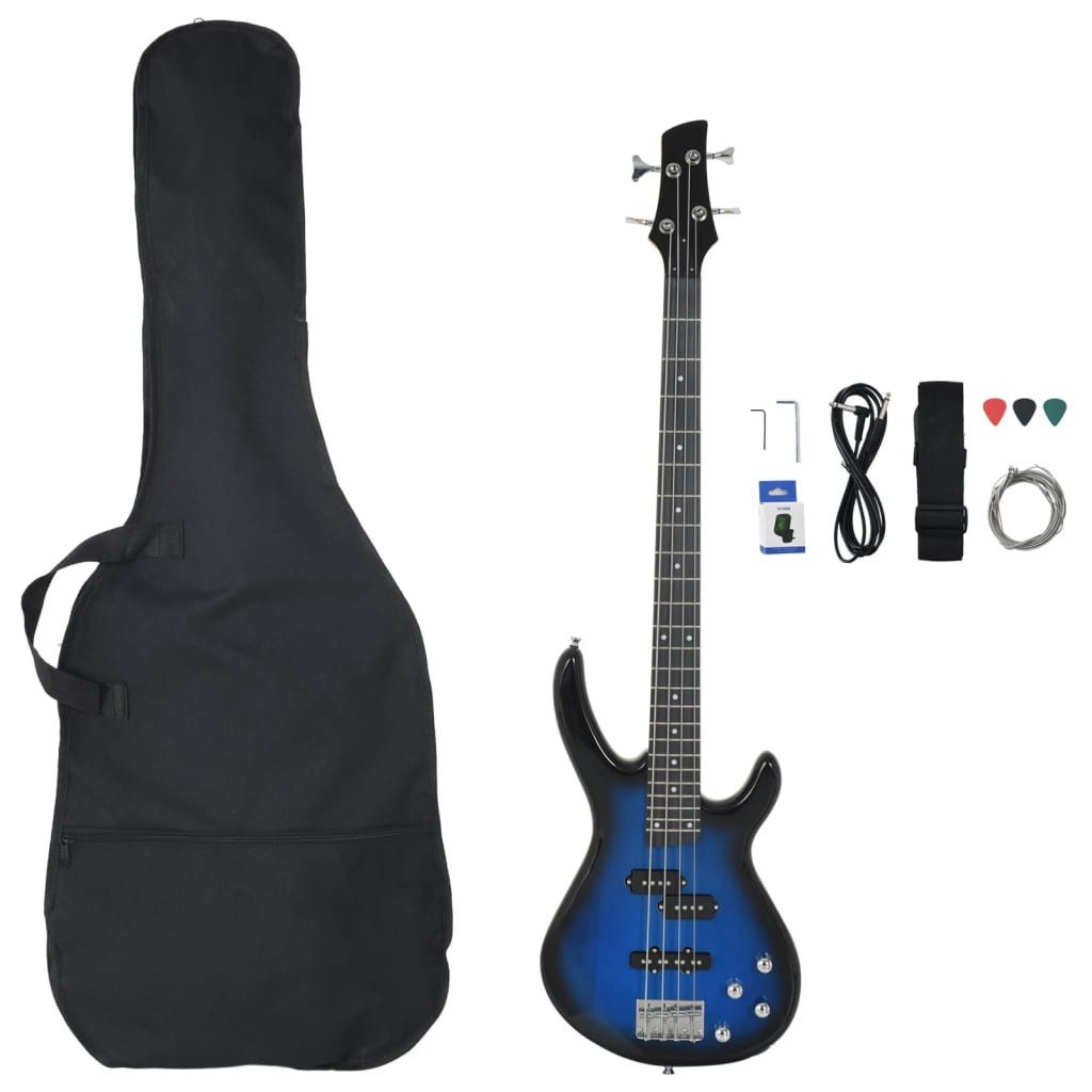 vidaXL Westerngitarre E-Bass für Anfänger mit Tasche Blau und Schwarz 4/4 46"