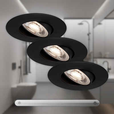 Briloner Leuchten LED Einbauleuchte 7048-035, LED fest verbaut, Warmweiß, 3er Set, ultraflach, schwenkbar, stufenlos dimmbar, schwarz