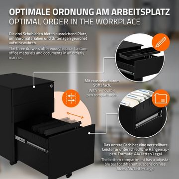 ML-DESIGN Rollcontainer Aktenschrank Büroschrank Bürocontainer Metallschrank, 2er Set 3 Schubladen Schwarz 39x50x56cm Stahl Mobil Abschließbar