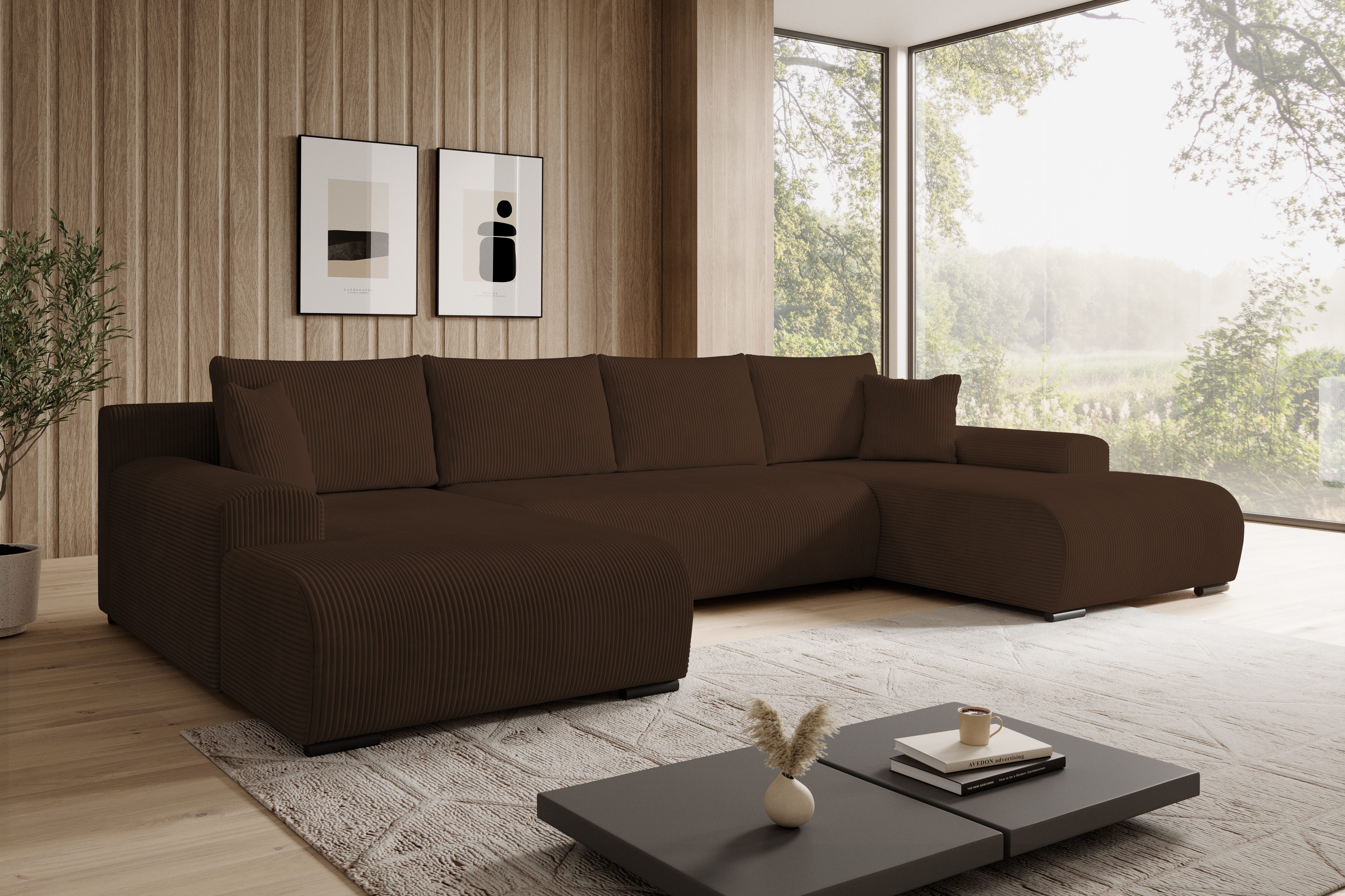 storez24 Ecksofa Ellen U, mit Bettkasten und Schlaffunktion, Cordstoff, U-Form, bequem