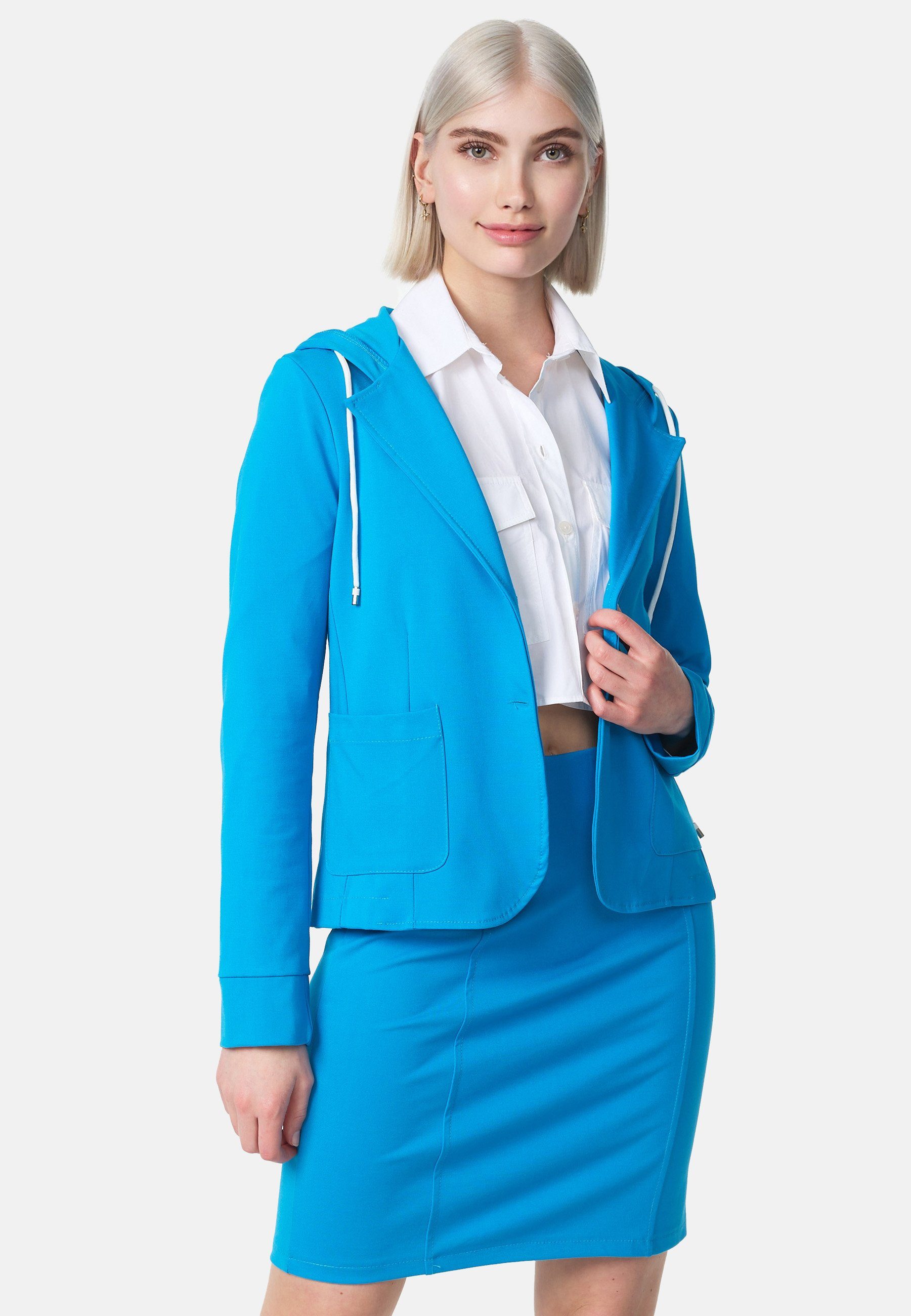 Sakko PM mit Hoodie Reverskragen Blazer & PM-21 Blau Zugband Kurzblazer (Sportliches SELECTED mit Kapuze) Business