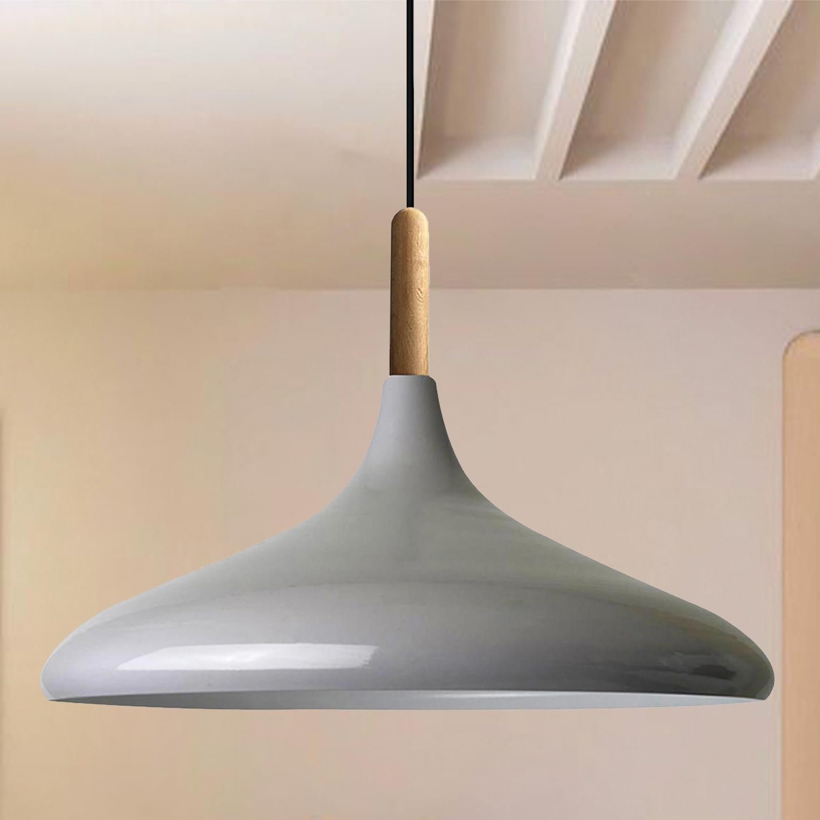 Bamyum Pendelleuchte Bamyum Pendelleuchte Holz-Metall Ø35 cm Champion Leuchtmittel ohne E27 Lampe, Moderne I Grau I