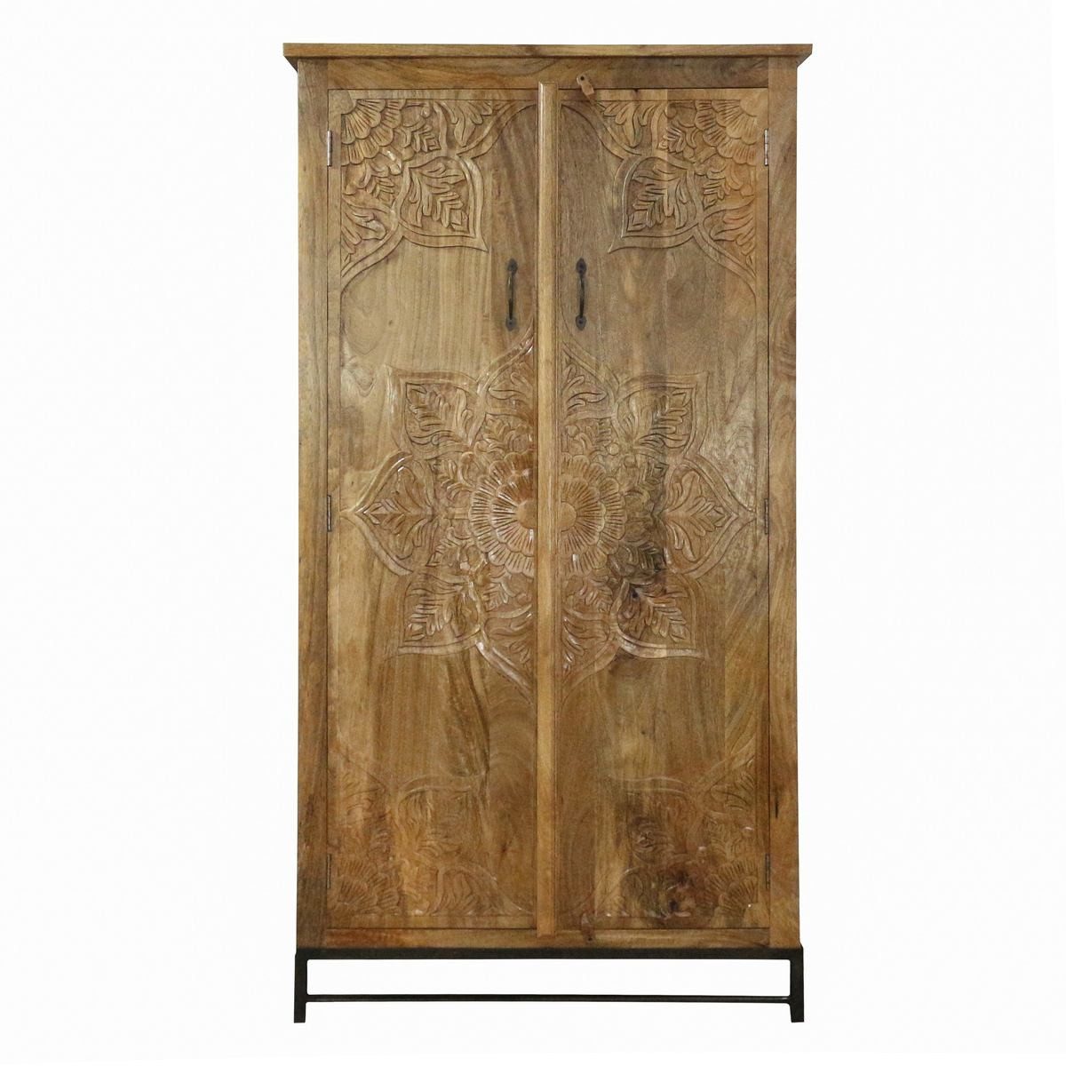 Oriental Galerie Mehrzweckschrank Natur Schrank Jaspal Indien 190cm Wohnzimmerschrank Antik, Massivholz, mit Stahlgestell