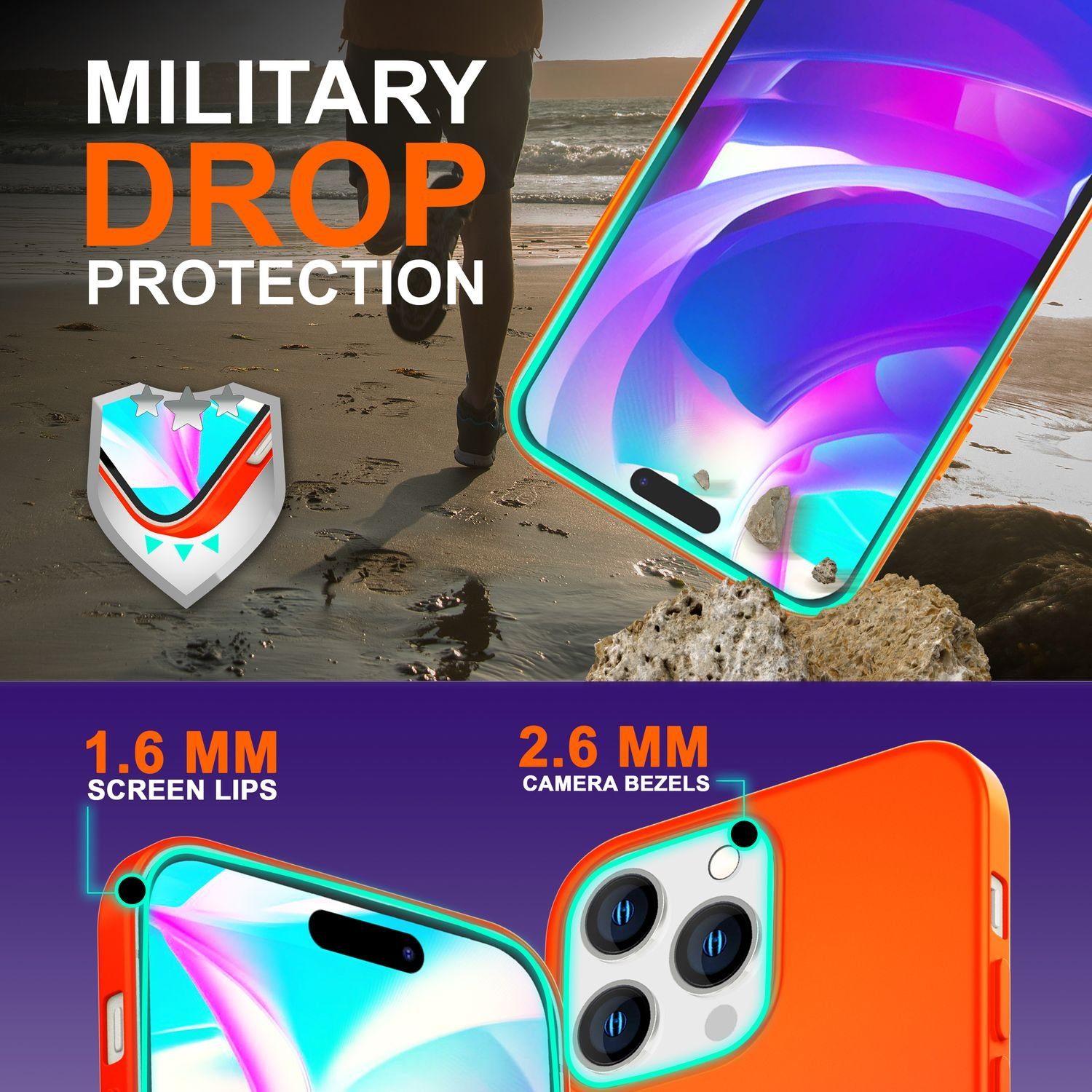 Nalia Smartphone-Hülle Apple iPhone 14 Pro 15,5 cm (6,1 Zoll), Neon Silikon Hülle / Bunt Leuchtend / Rutschfest / Flexibel / Weich