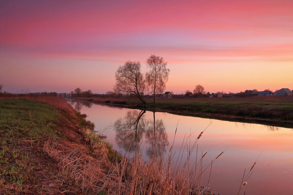 Fototapete durch Feld Fluss Papermoon