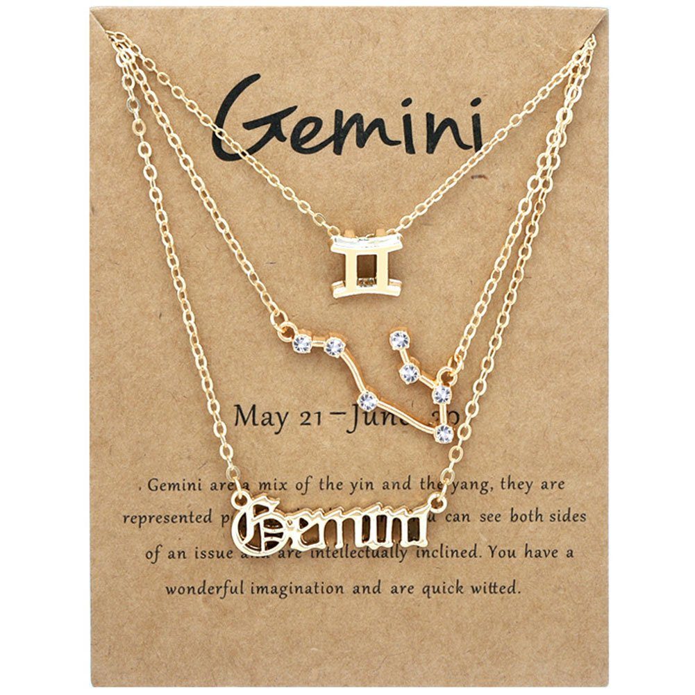 Blusmart Herzkette 3PCS 12 Zodiacs Für Alphabete Vintage Halskette Frauen Gemini Gold