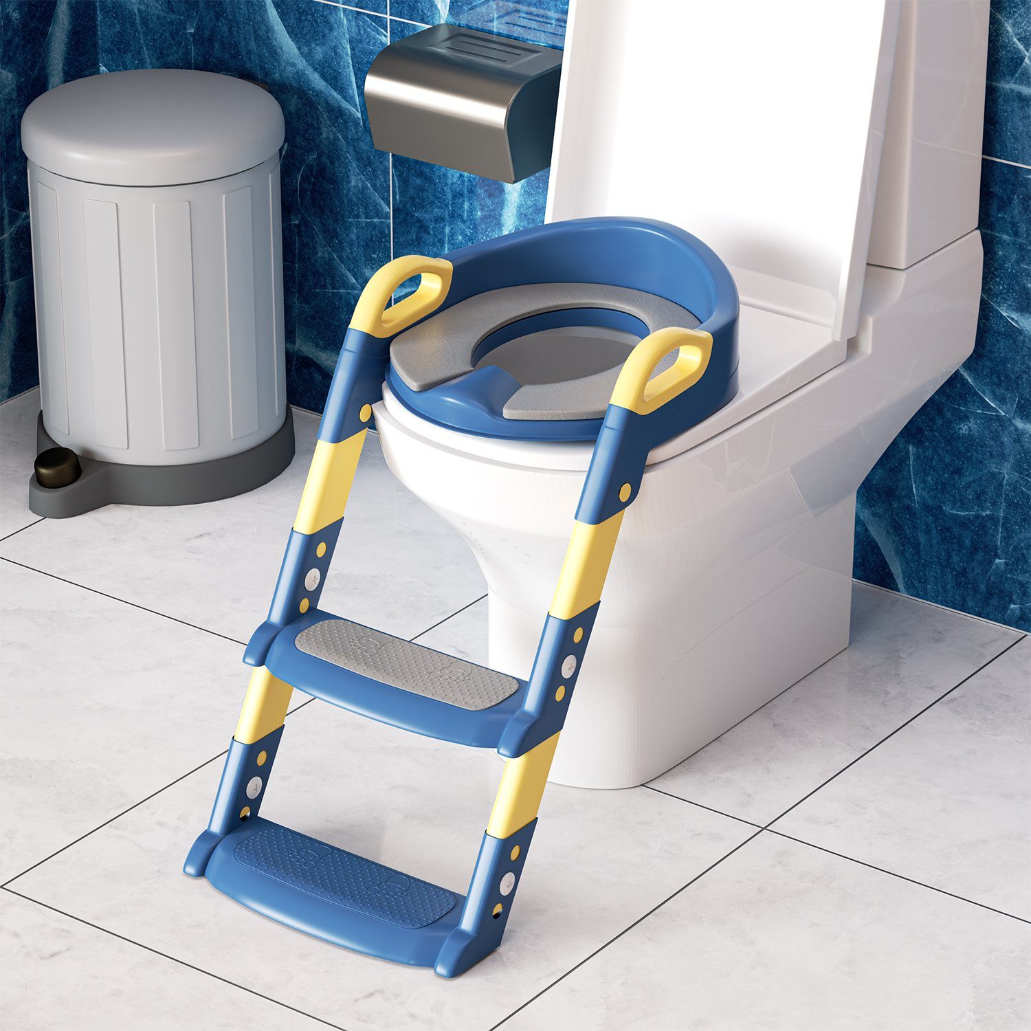 Gimisgu Toilettentrainer Töpfchen Kindertoilette Töpfchentrainer Sitz Blau mit Treppe WC Baby