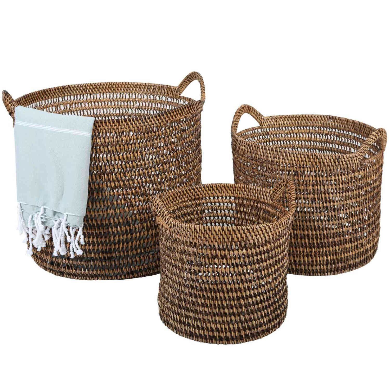 Casa Moro Flechtkorb Rattan Korb Eda Braun mit Henkel (Allzweckkorb Pflanzkorb Blumenkorb Weidenkorb)