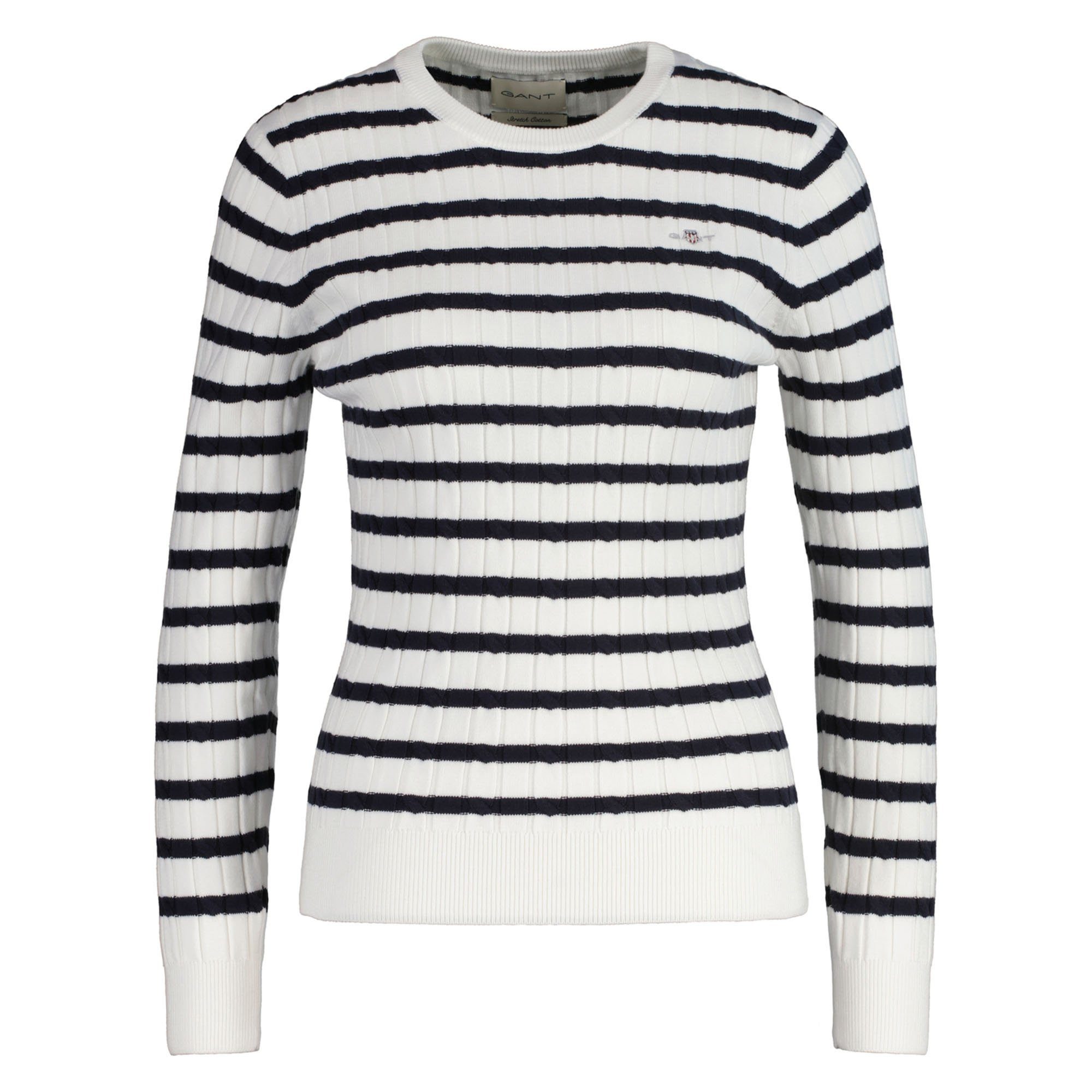 Gant Rundhalspullover STRETCH COTTON CABLE STRIPE C-NECK