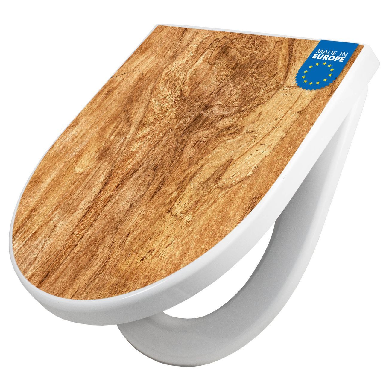 banjado WC-Sitz Premium D-Form mit Absenkautomatik Motiv Holz Struktur mit Astloch (umweltfreundliches Material, Softclose Absenkautomatik), 45 x 36,4 x 4