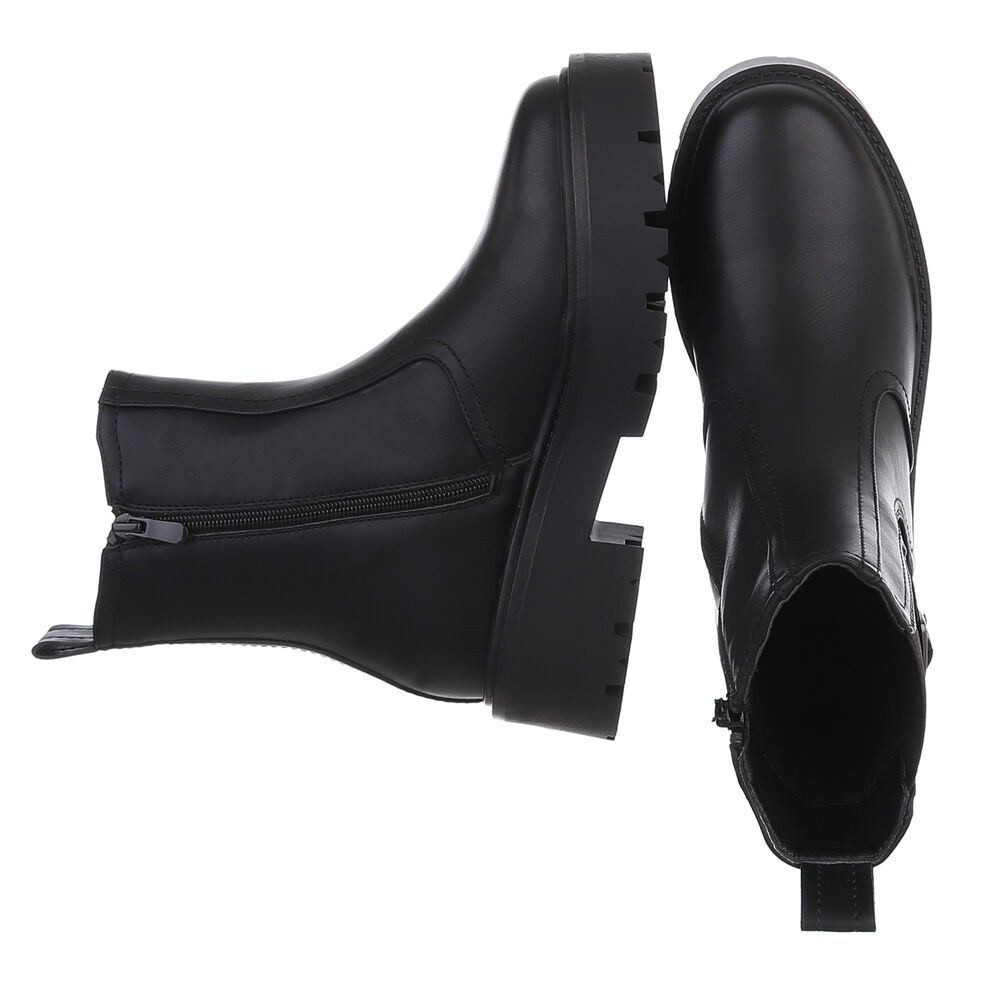 Ital-Design Stylische Chelsea-Boots mit Riemen für Damen Plateaustiefelette (90598673) Blockabsatz Stiefeletten in Schwarz