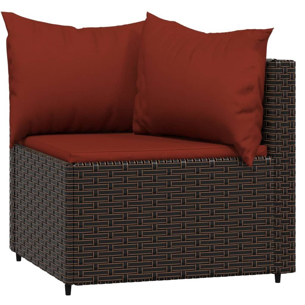 Stk. Braun Rattan, Teile Braun 2 und vidaXL Garten-Ecksofas 1 Rot Loungesofa Poly mit Kissen