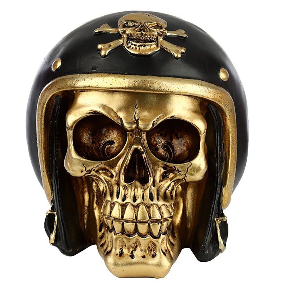 Puckator Fantasy-Figur Totenkopf, Schwarz-Gold, mit Bikerhelm, Skull, Gothic, Halloween, Sammlerfigur