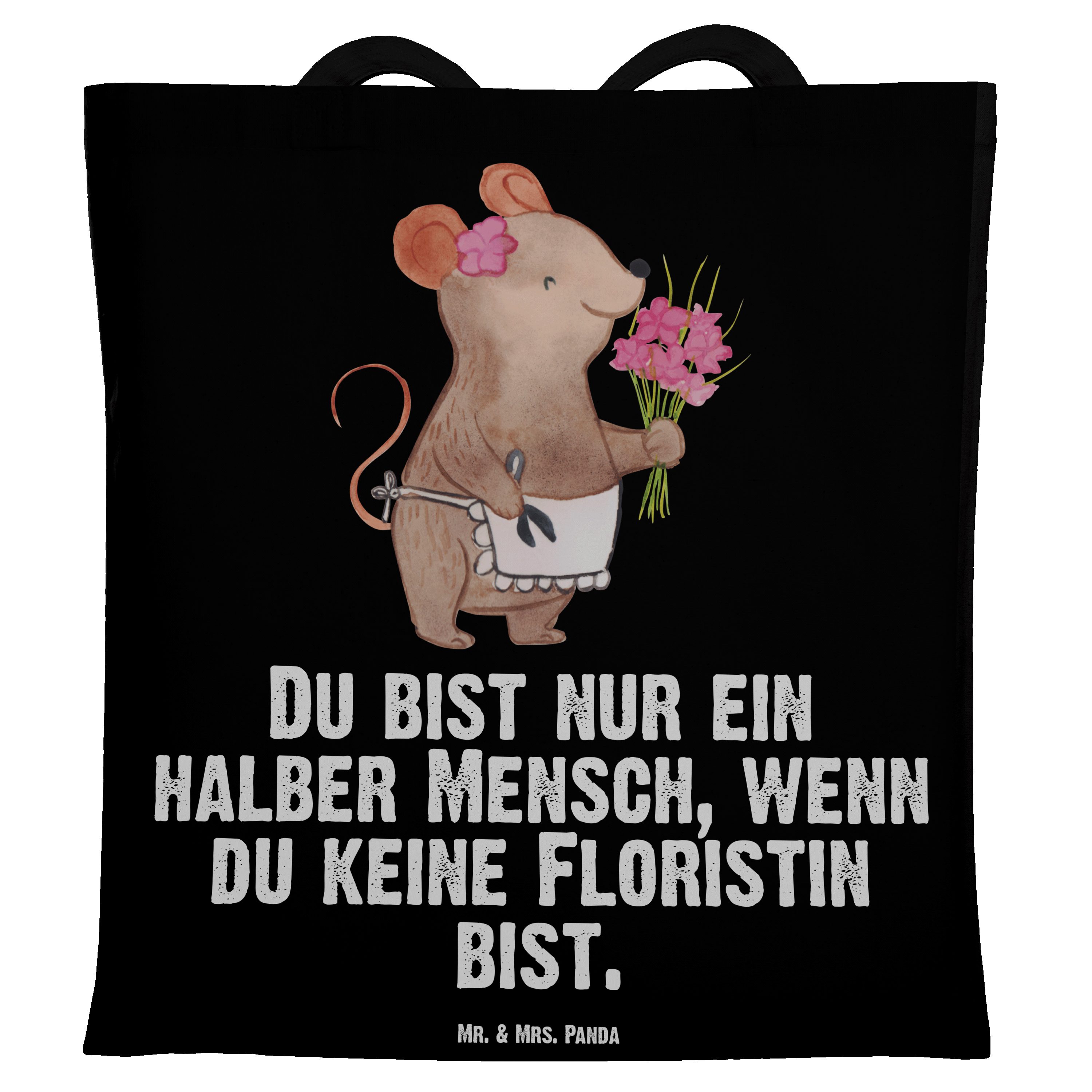 Mr. & Mrs. Panda Tragetasche Floristin mit Herz - Schwarz - Geschenk, Stoffbeutel, Einkaufstasche, (1-tlg) | Canvas-Taschen
