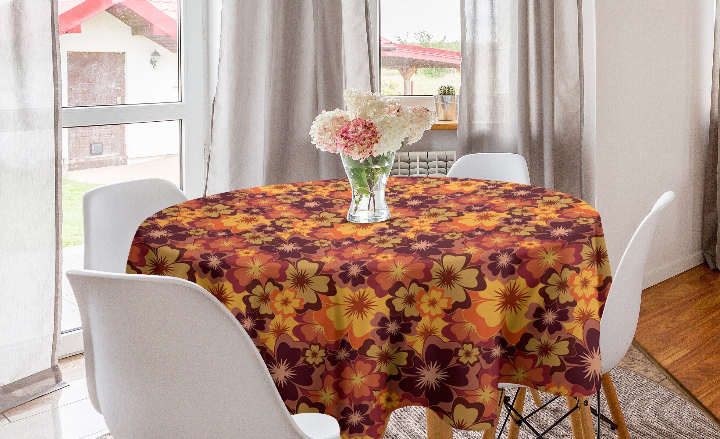 Tischdecke für Küche Tischdecke Abakuhaus Esszimmer Herbstes Abdeckung Art-Kunst Blumen Blumen Dekoration, des Kreis