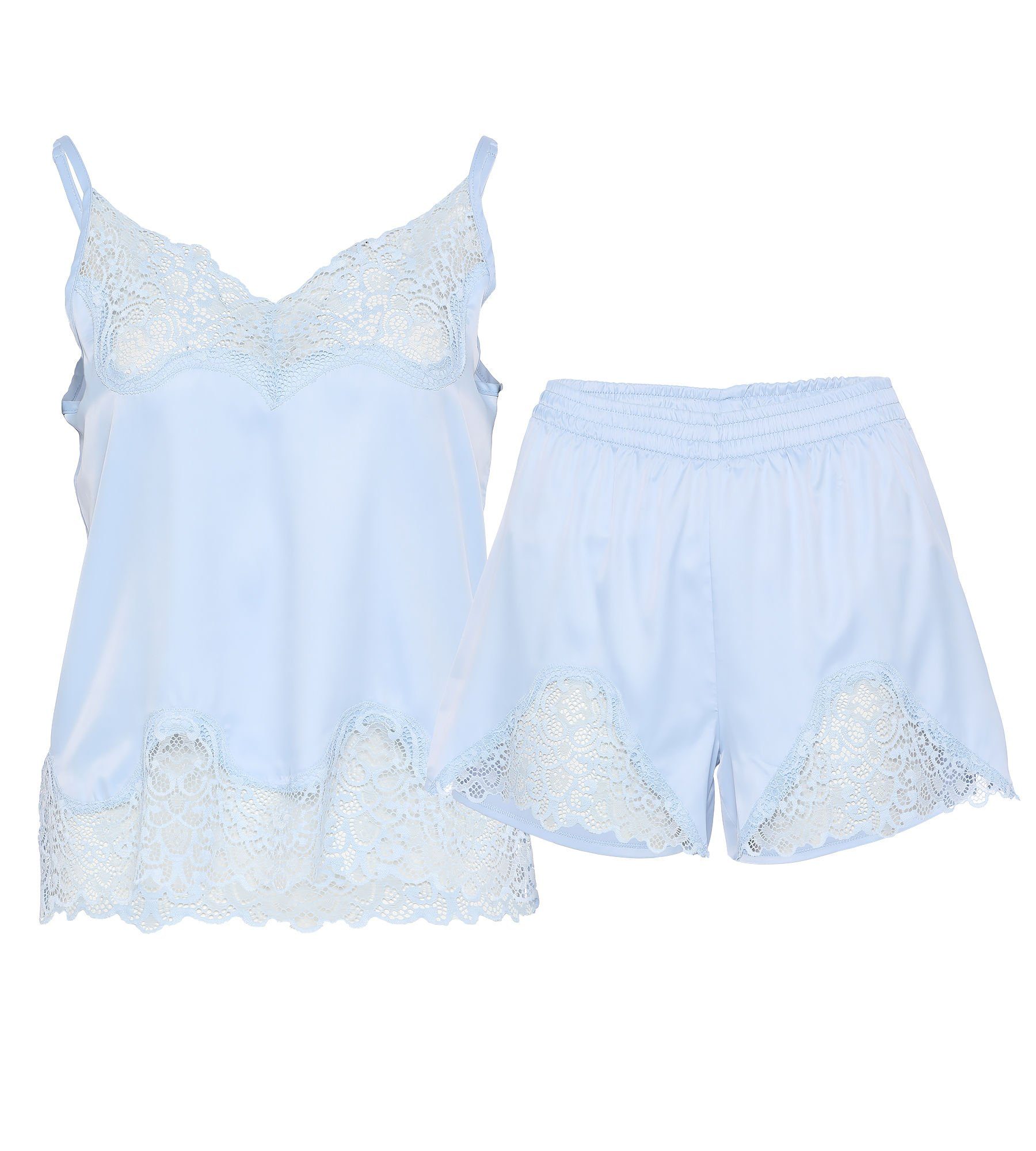 2-teilig) Pure Shorty Satin & Top Shape mit (Set, Spitzeneinsatz Pyjama aus