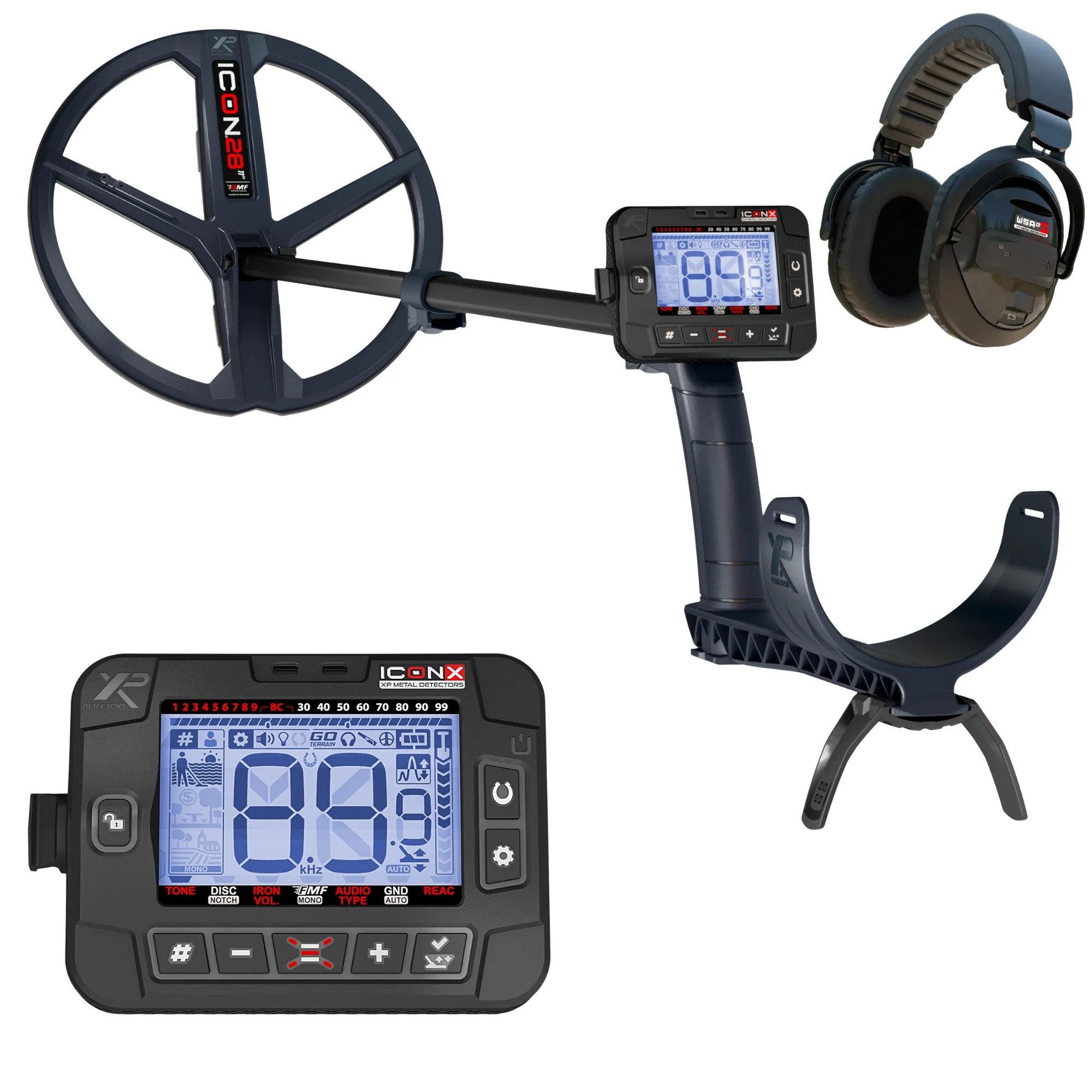 XP Metal Detectors Metalldetektor ICONX mit 28cm Suchspule, Kopfhörer, Multifrequenz