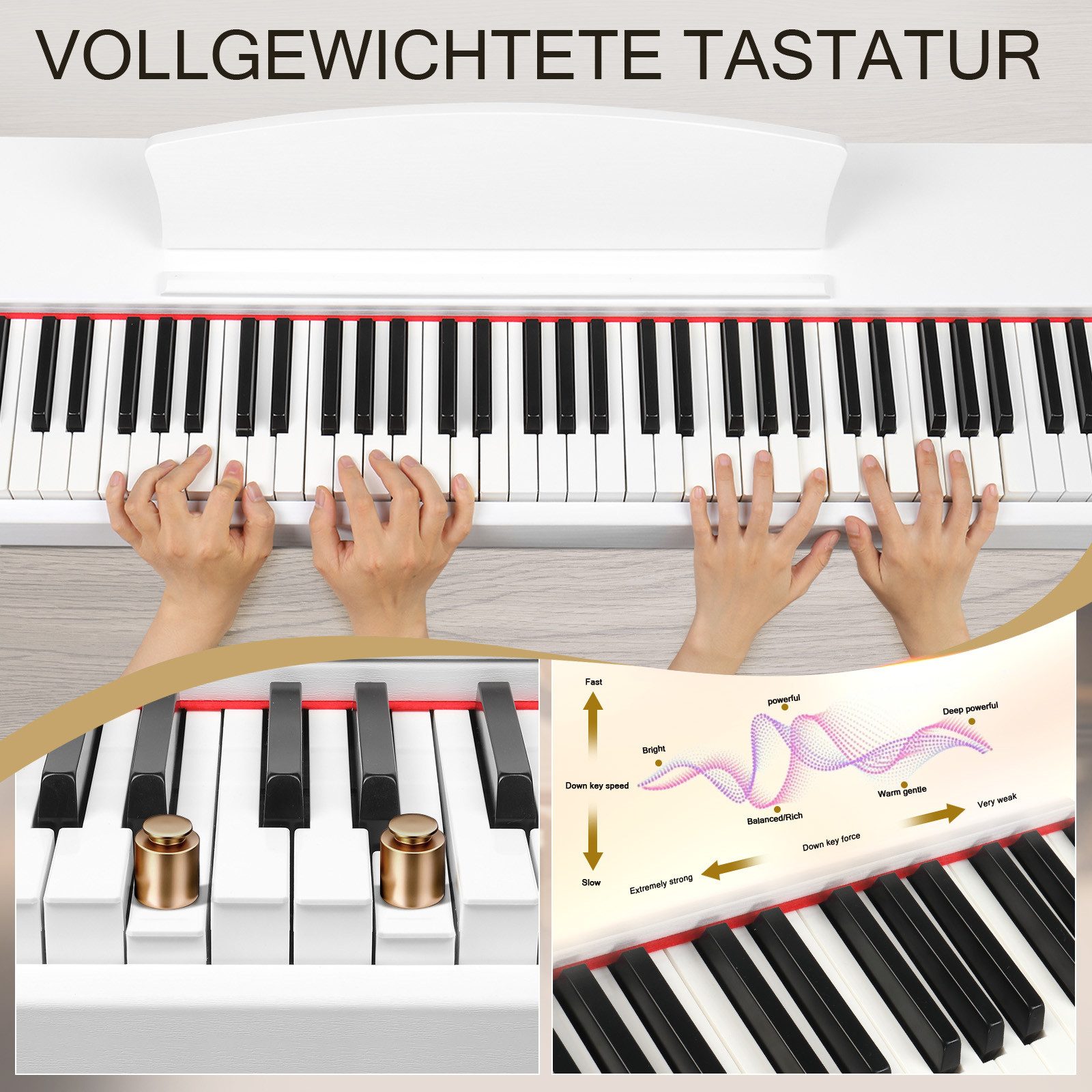 LALAHO Digitalpiano E-Piano 88 Tasten Klavier Keyboard 3 Pedale mit Metallstaender, Hammermechanik 128 Rhythmen, 88 Trommelton, Notenständer