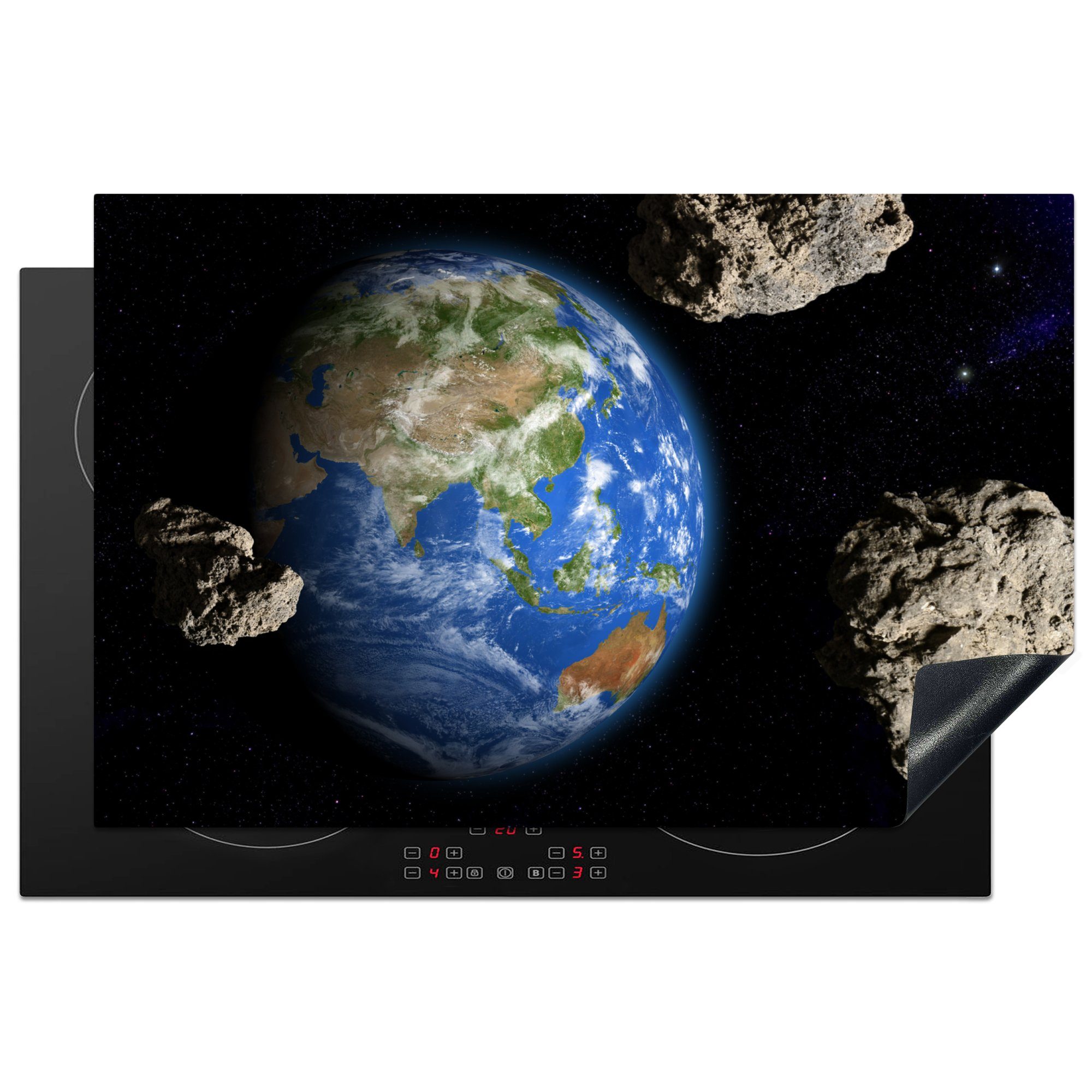 Erde die Meteoriten Herdblende-/Abdeckplatte tlg), für Die Schutz Vinyl, ist Ceranfeldabdeckung cm, umgeben, (1 81x52 von MuchoWow küche, Induktionskochfeld