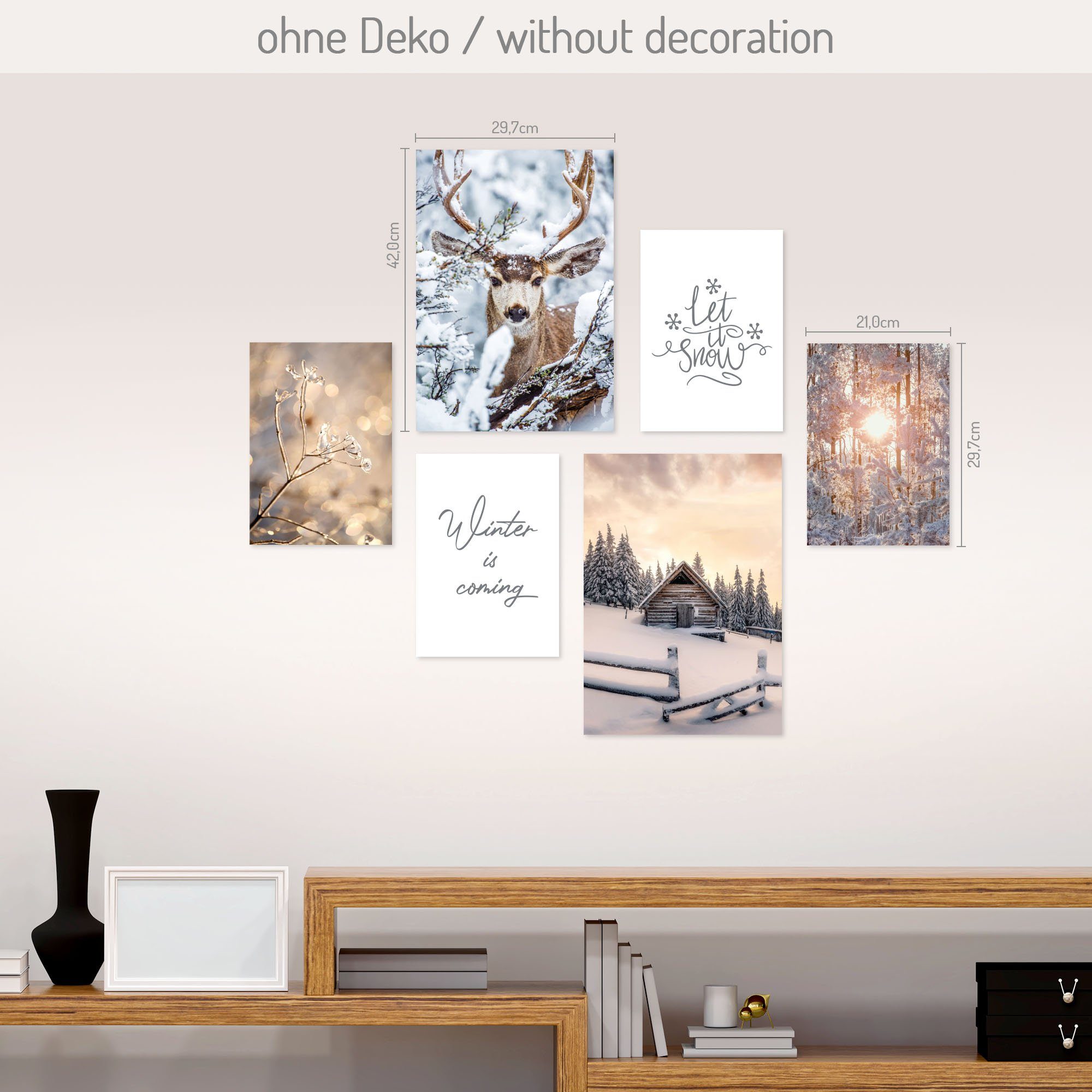 Kreative Feder Poster Winter, Natur (Set, 6 St), 6-teiliges Poster-Set, Wandbild, Posterwand, optional mit Rahmen