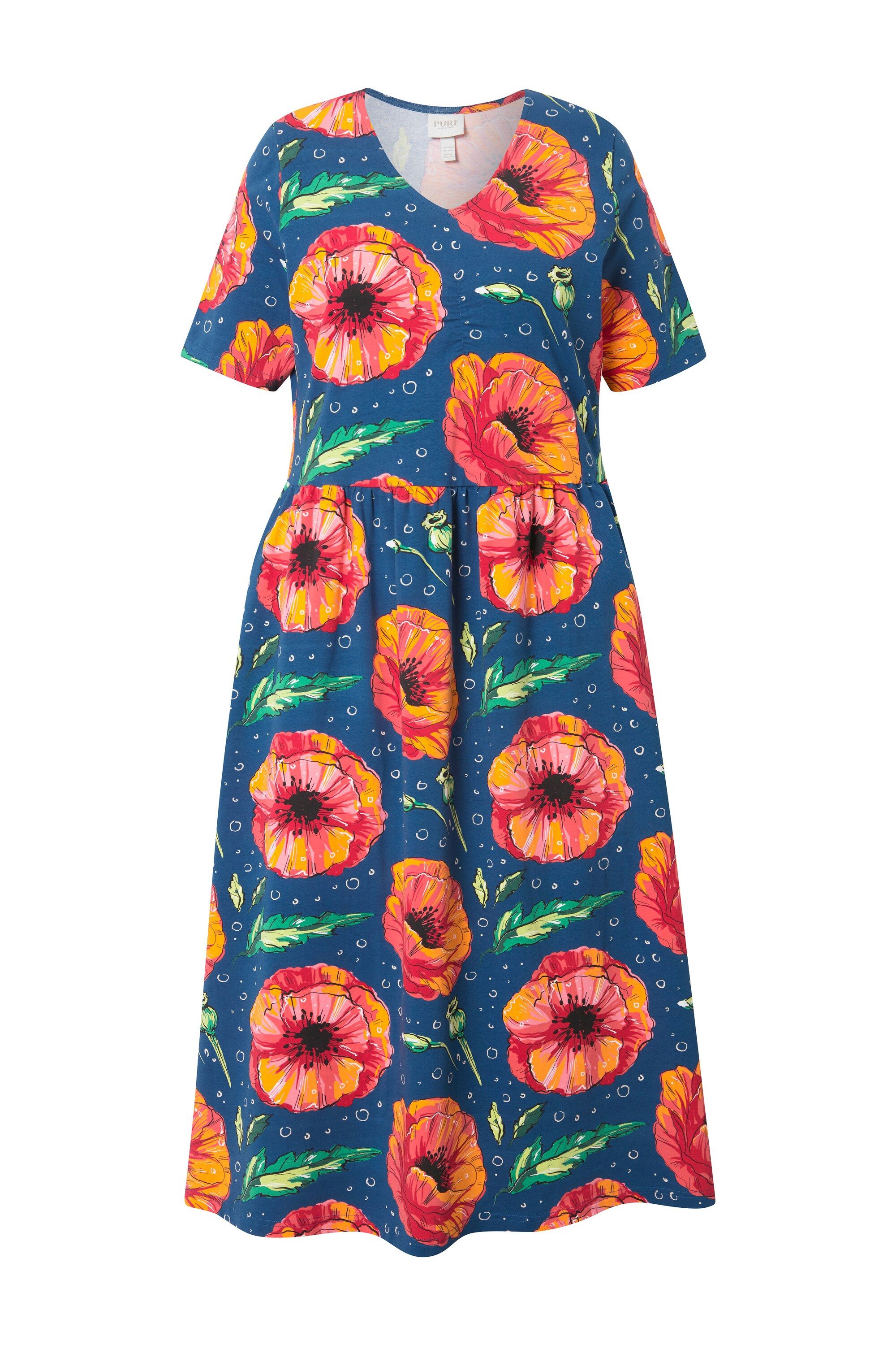 Ulla Popken Midikleid Maxikleid Mohn V-Ausschnitt günstig online kaufen