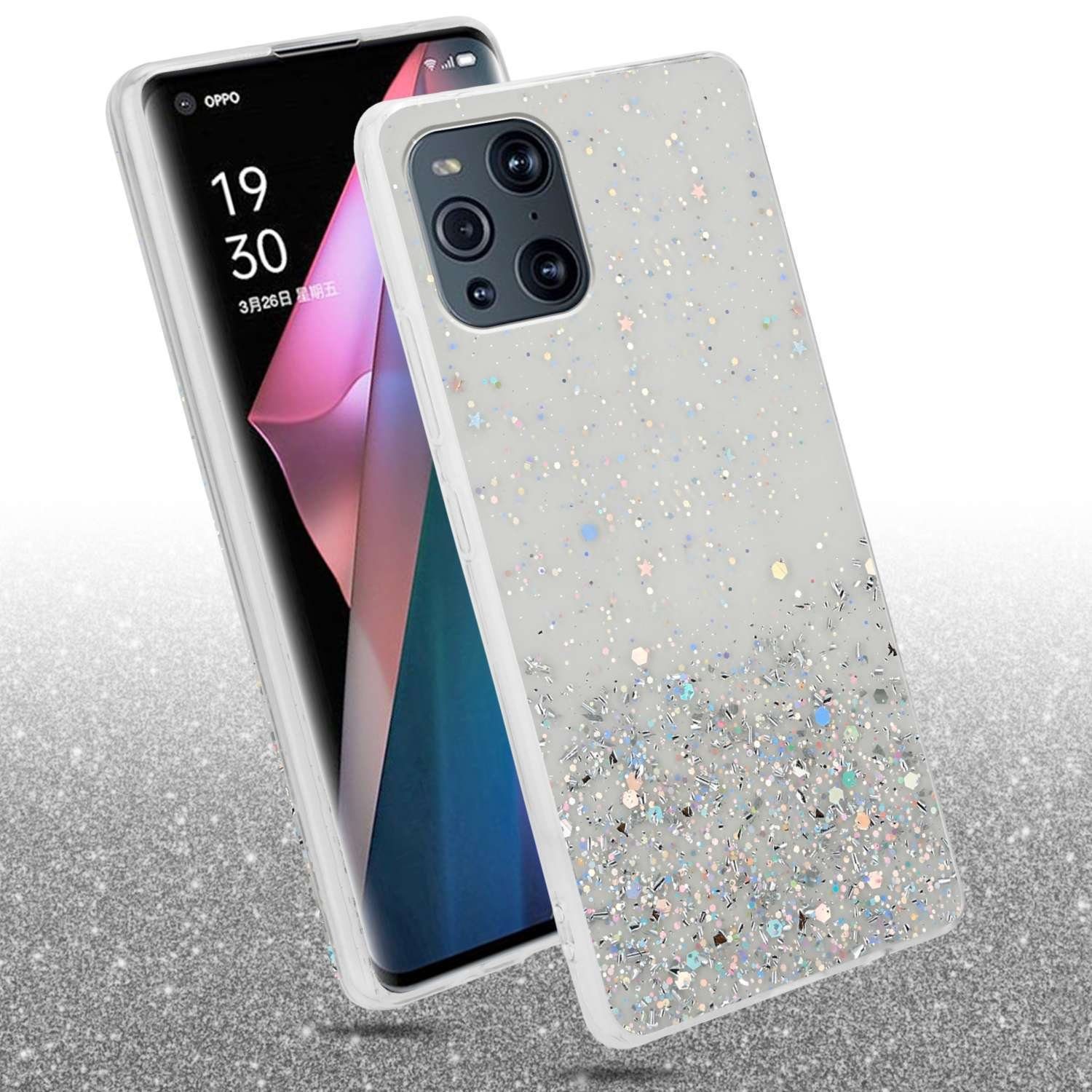 Cadorabo Handyhülle für Oppo FIND X3 PRO Hülle Oppo FIND X3 PRO, Flexible TPU Silikon Handy Schutzhülle - Hülle - mit Glitzer