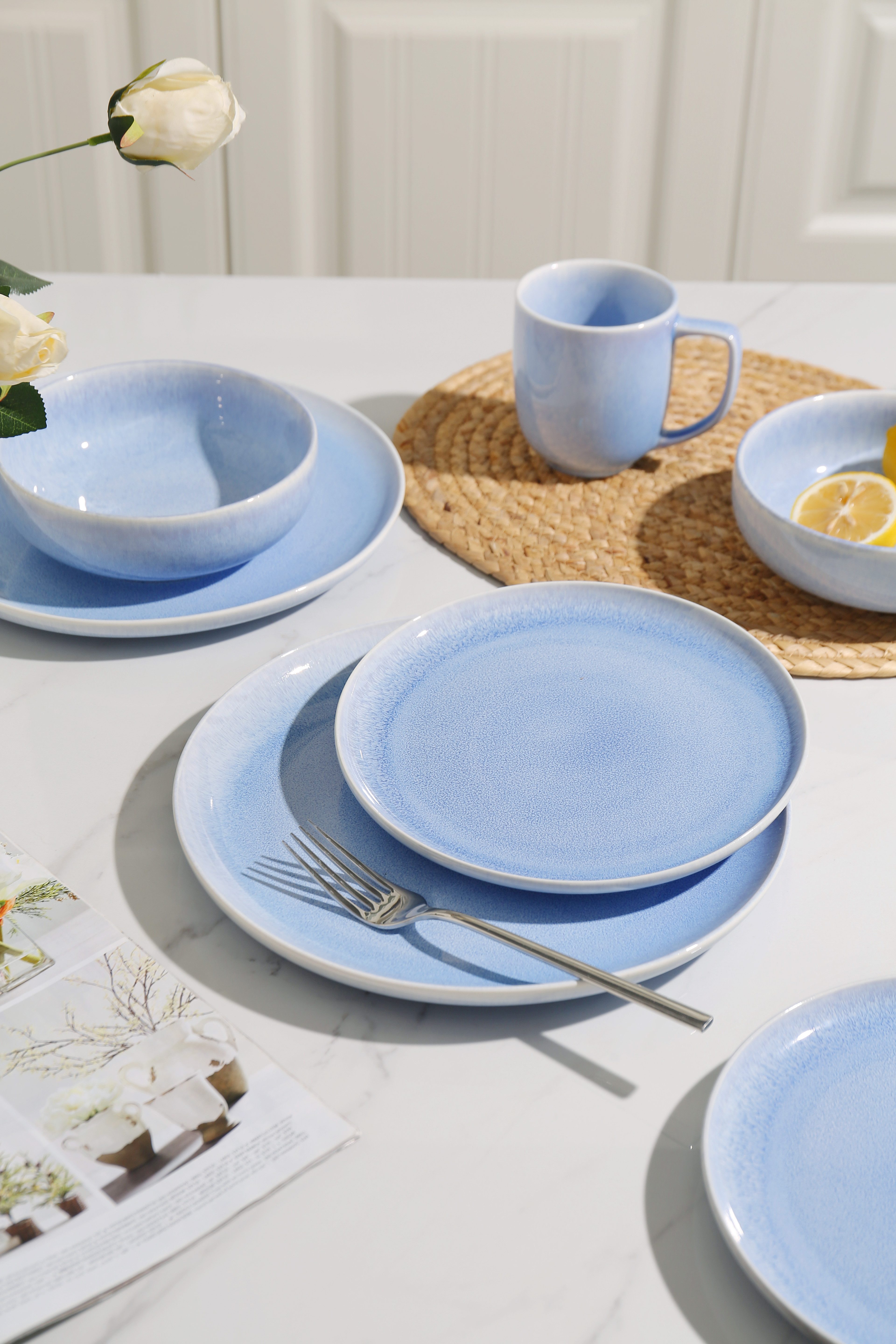 OTTO home Geschirr-Set Flett, mit Reaktivglasur (12-tlg), 4 Personen, Porzellan, Teller Set, spülmaschinenfest und mikrowellengeeignet