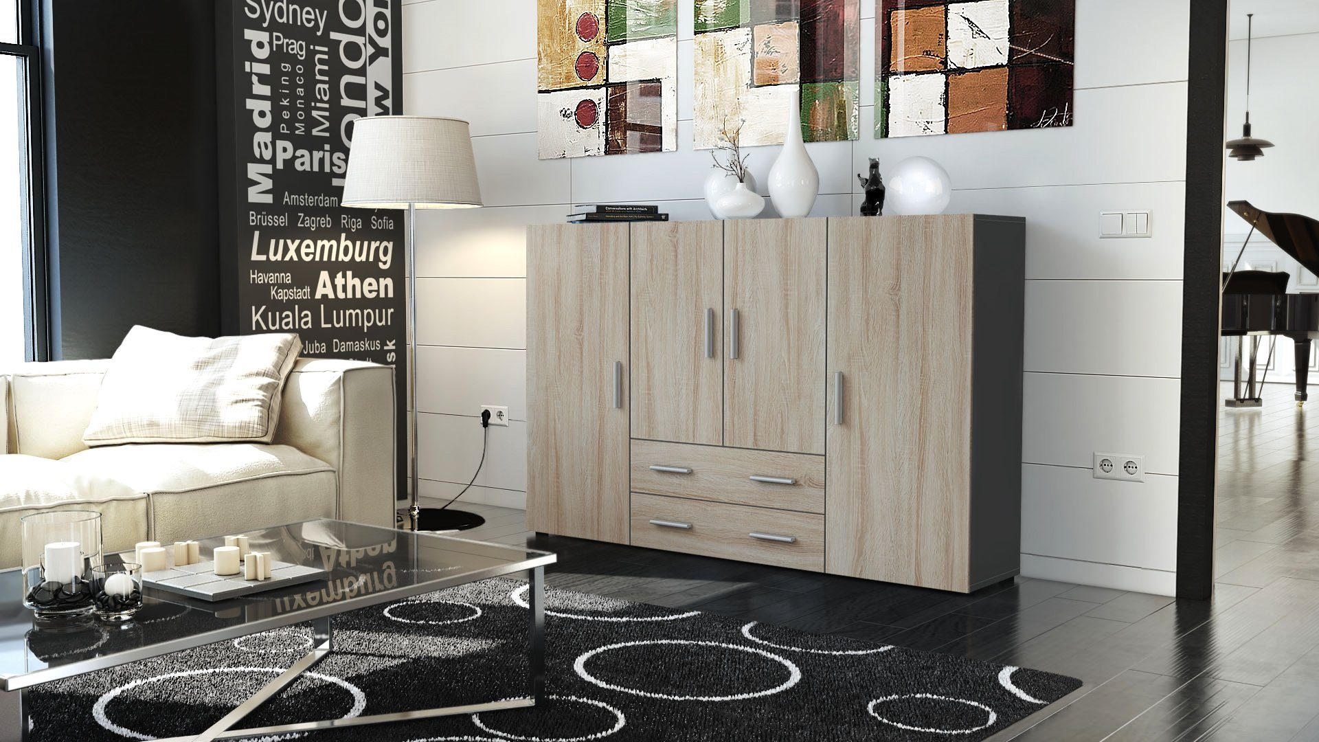 Vladon Highboard Nora (Anrichte mit 2 günstig online kaufen