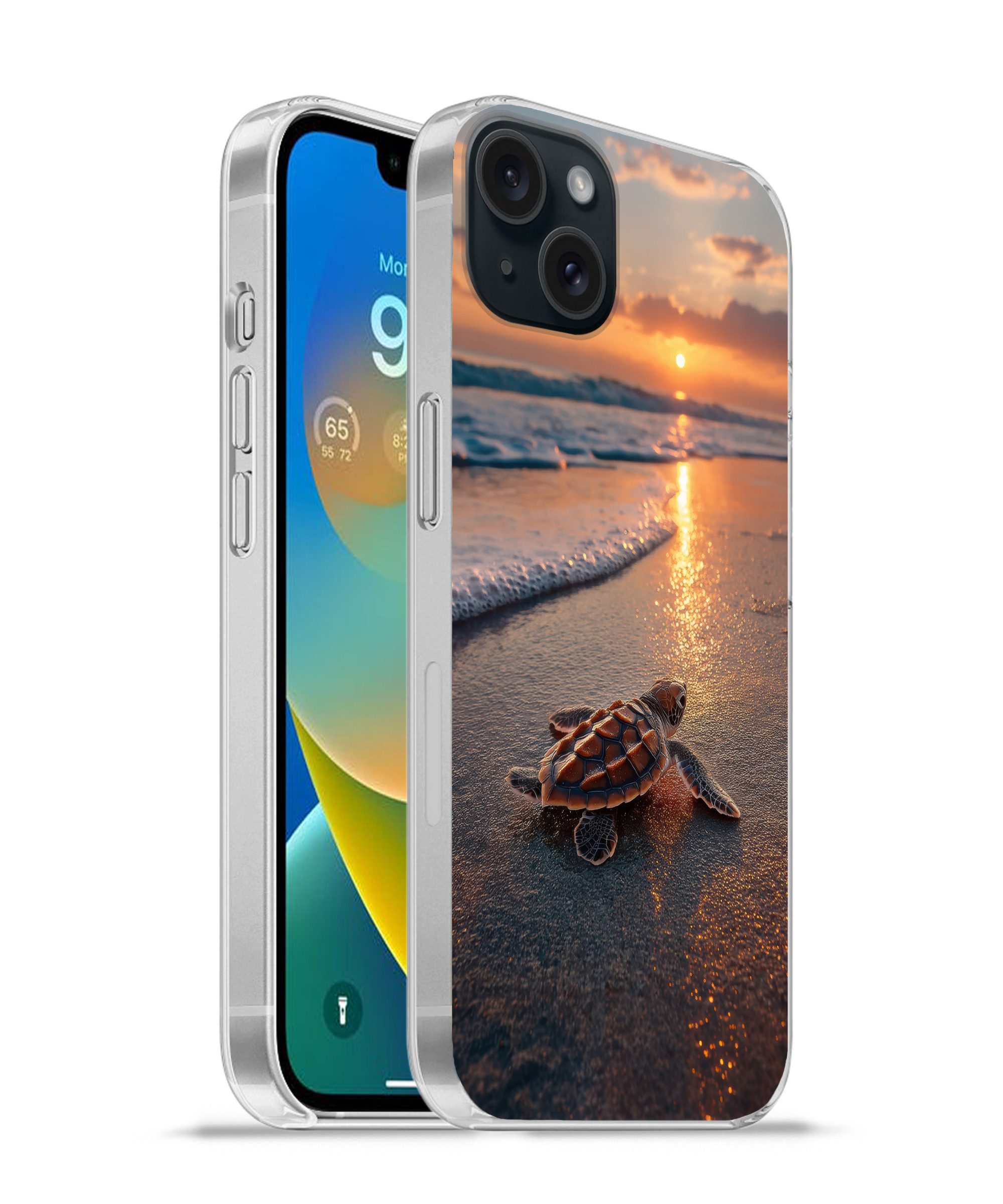 MuchoWow Handyhülle für Apple iPhone 15 Plus Schildkröte - Strand - Sonnenuntergang, Smartphone-Bumper, Print, Handy Schutzhülle Dünn
